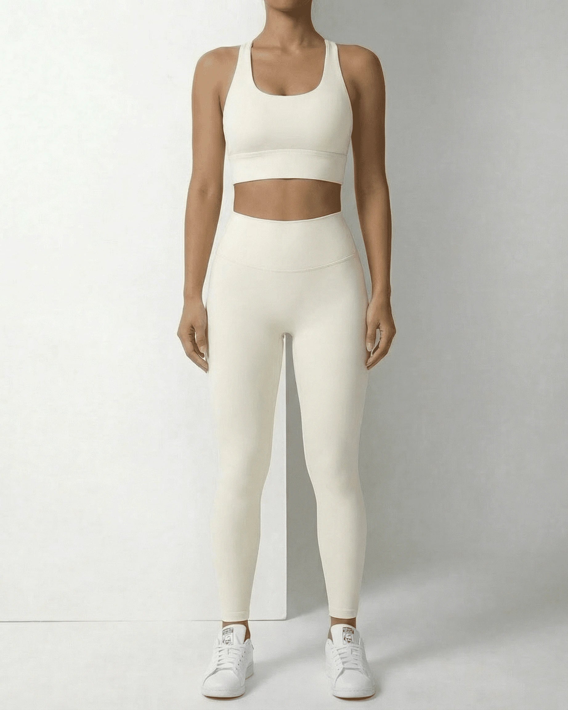 Iris Leggings Cream – Cream leggings, front view by Slimona