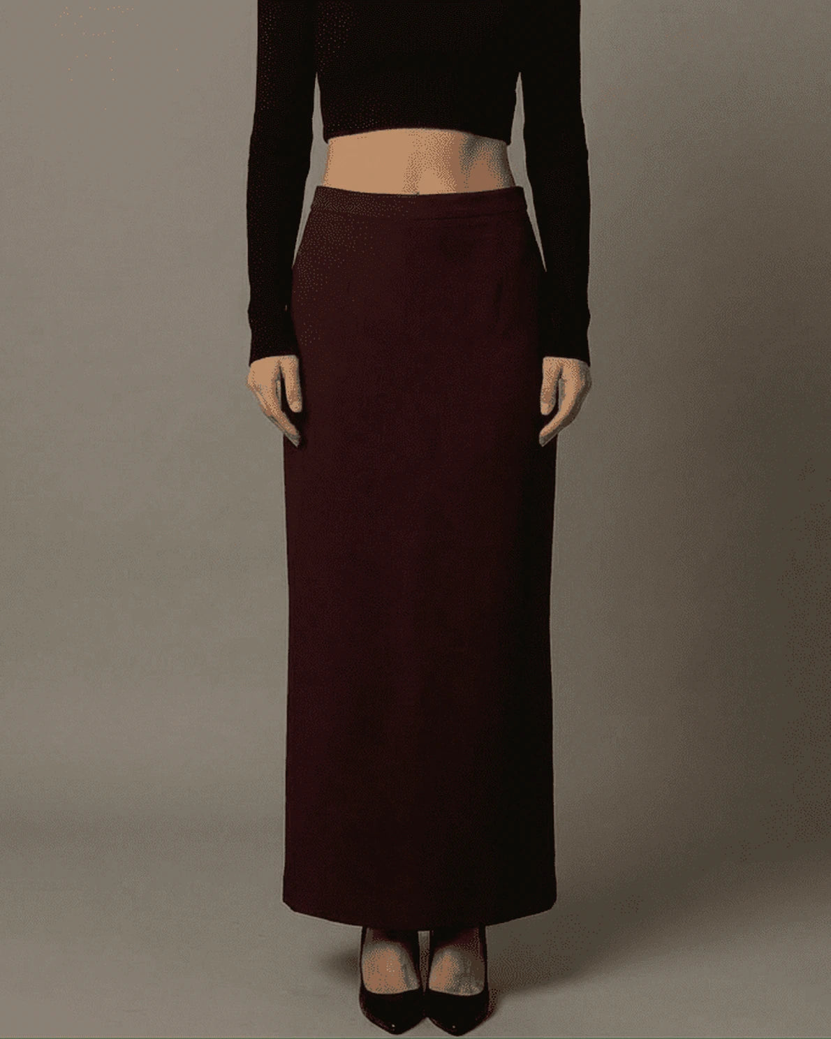 Merlot Maxi Skirt – Red maxi skirt, front view by Slimona
