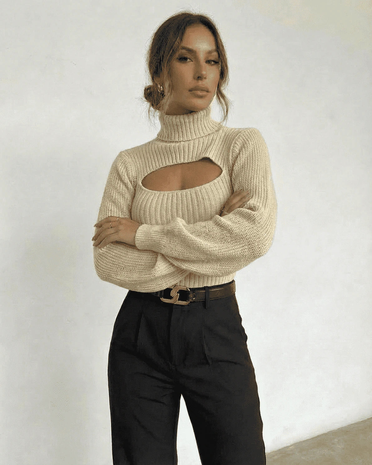 Ivory Sweater – Ivory Cotton sweater, front view by Slimona