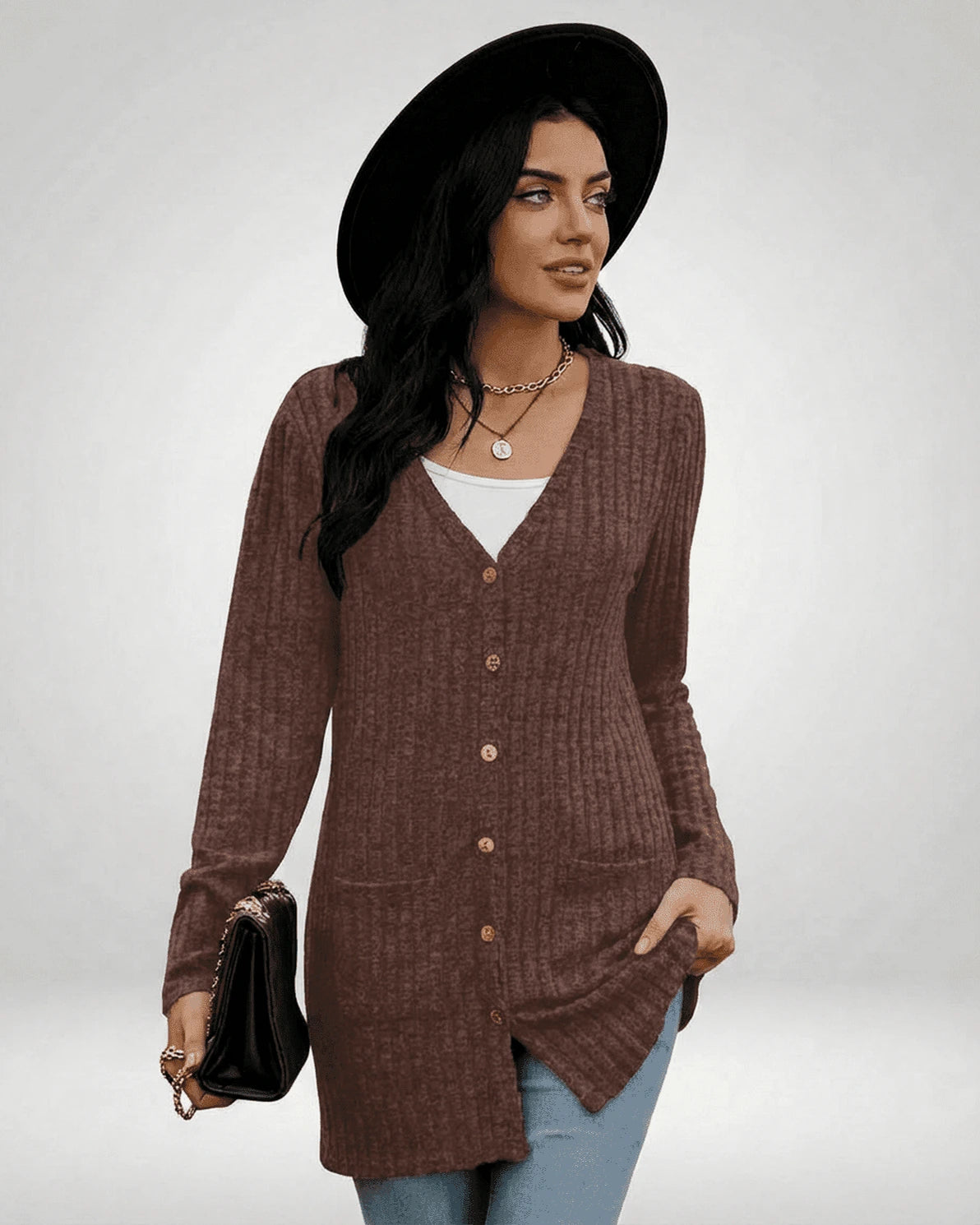 Cairo Cardigan – Brown Cotton cardigan, front view by Slimona