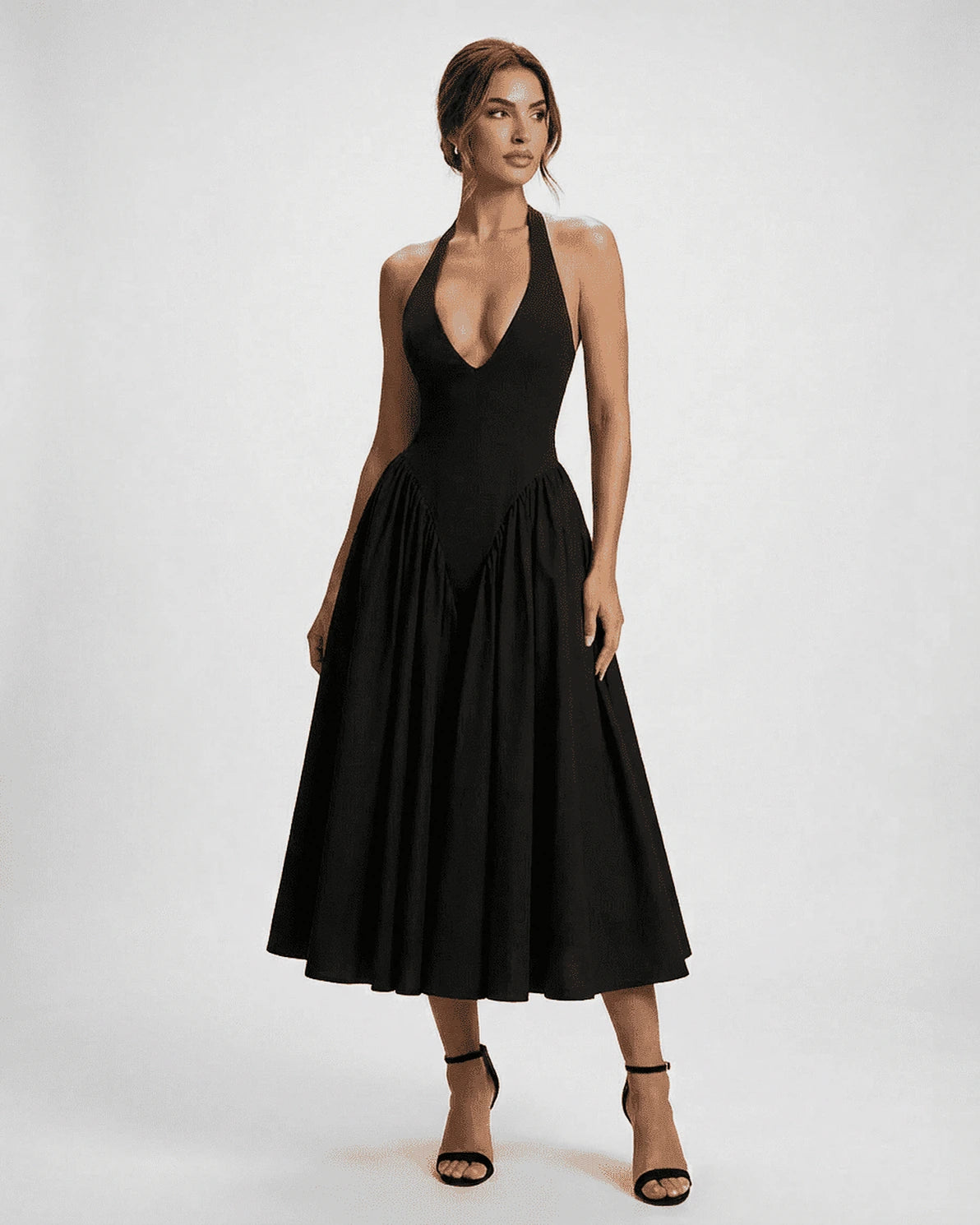 Forsythia Midi Dress – Yellow V Neck midi dress, front view by Slimona