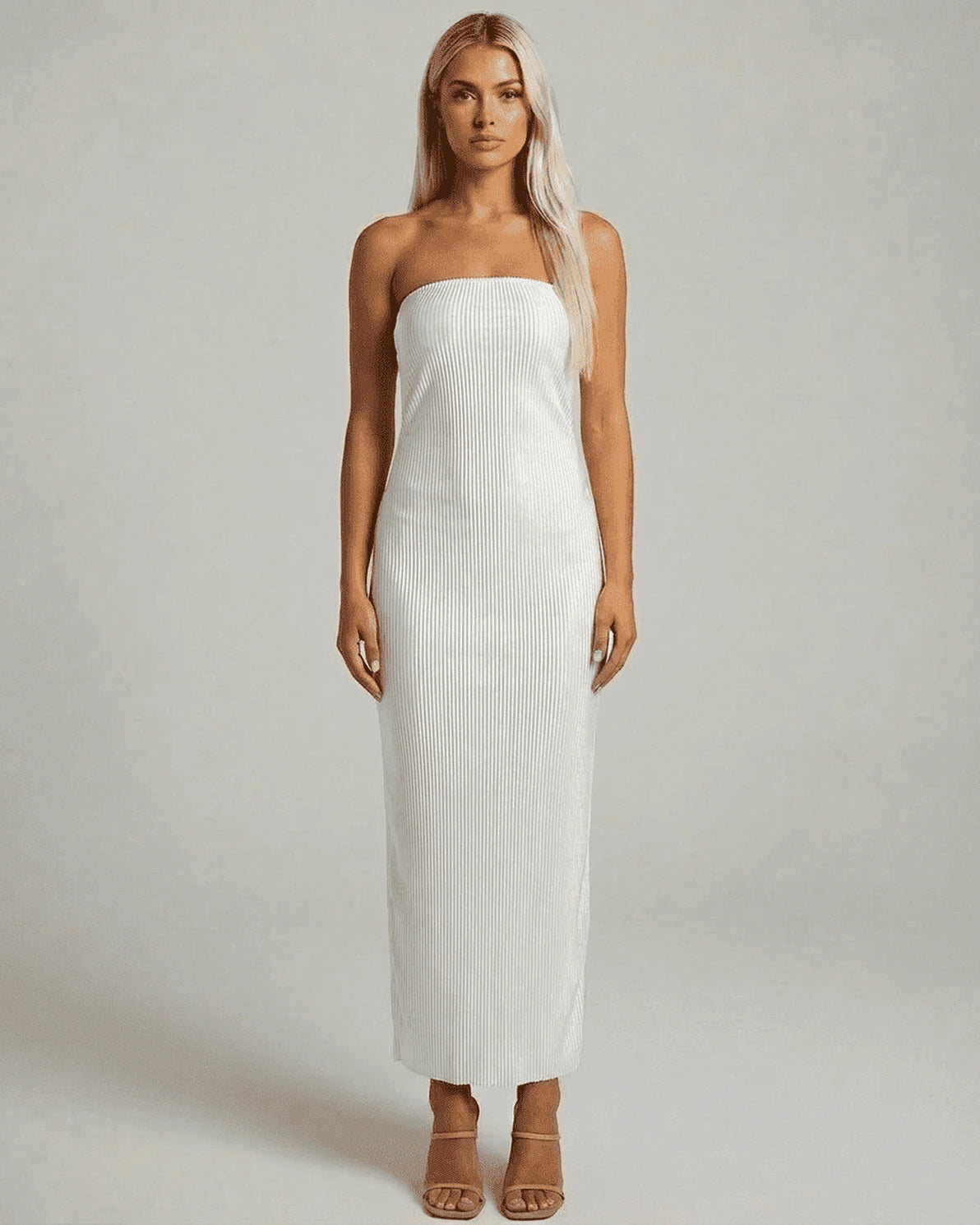 Pearl Maxi Dress – Red Cotton Strapless maxi dress, side view by Slimona