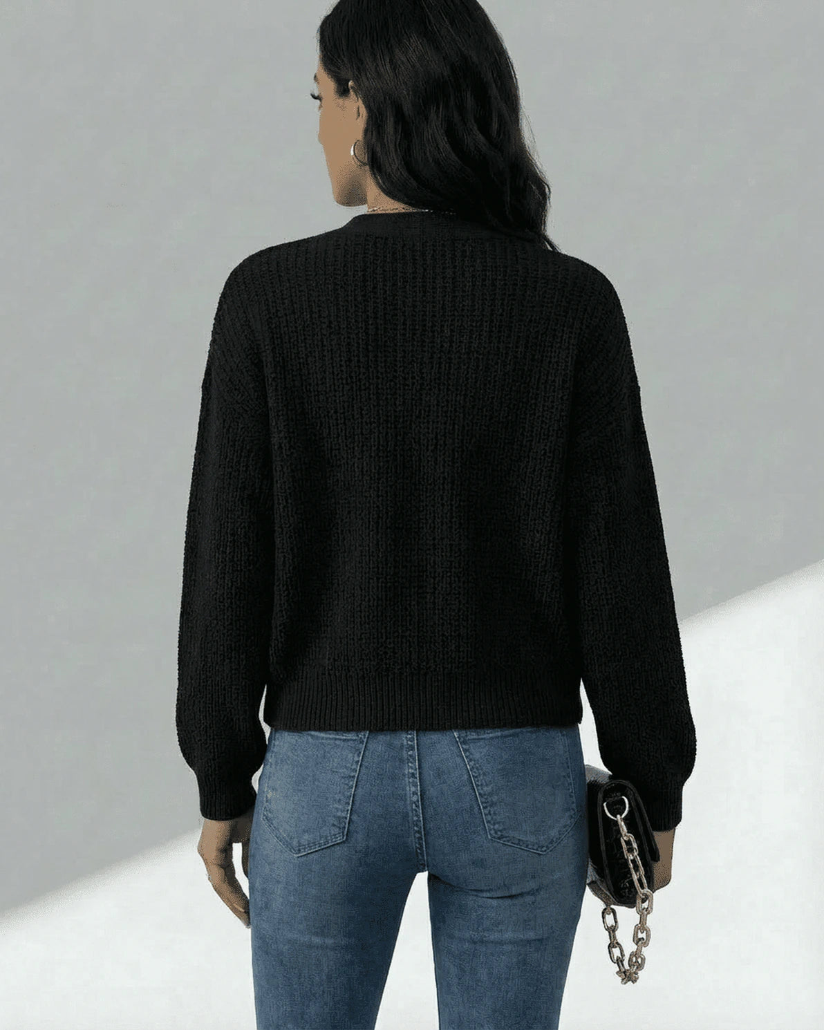 Orion Cardigan – Red Knit cardigan, side view by Slimona