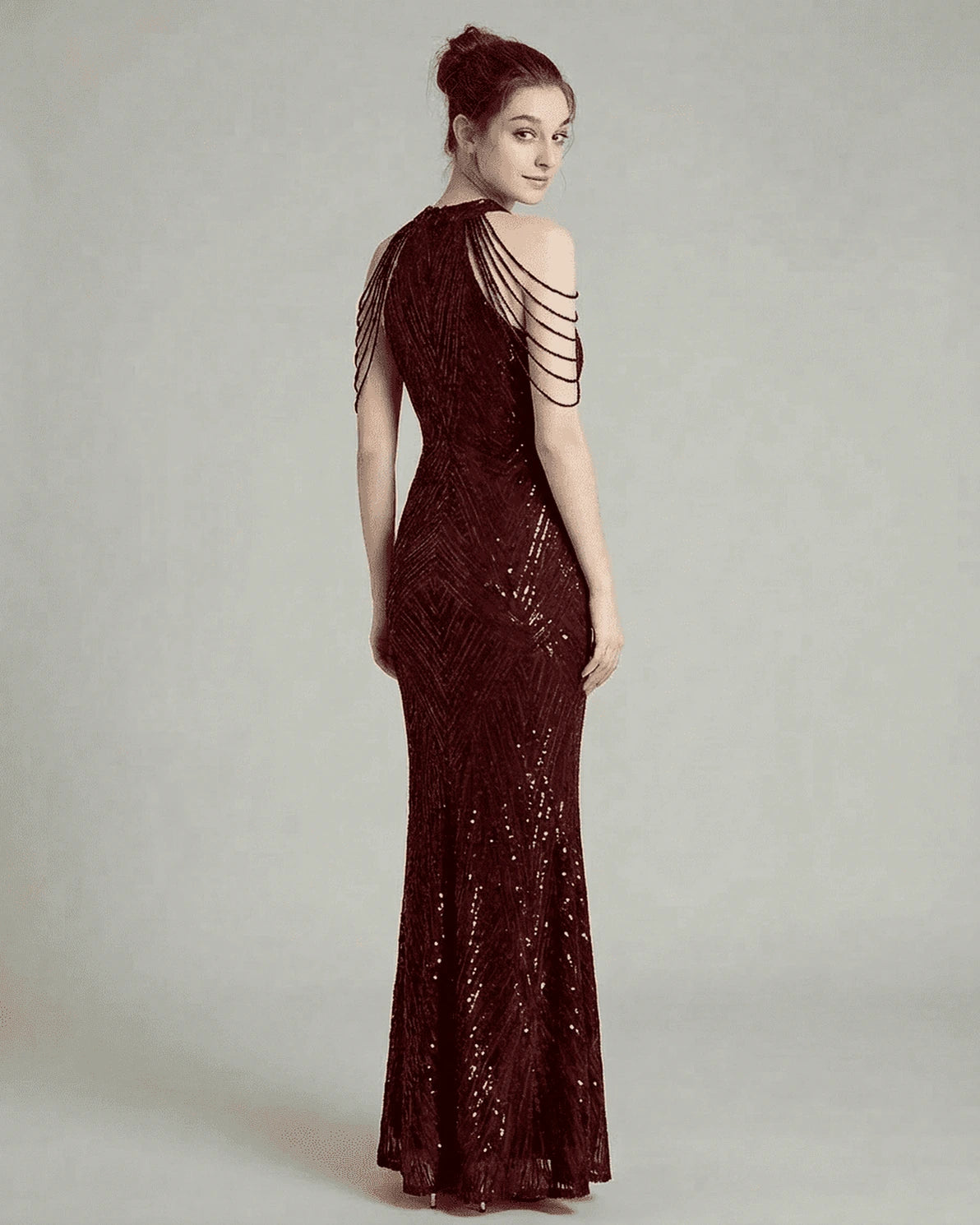 Ruby Maxi Dress – Red Velvet Halter maxi dress, side view by Slimona