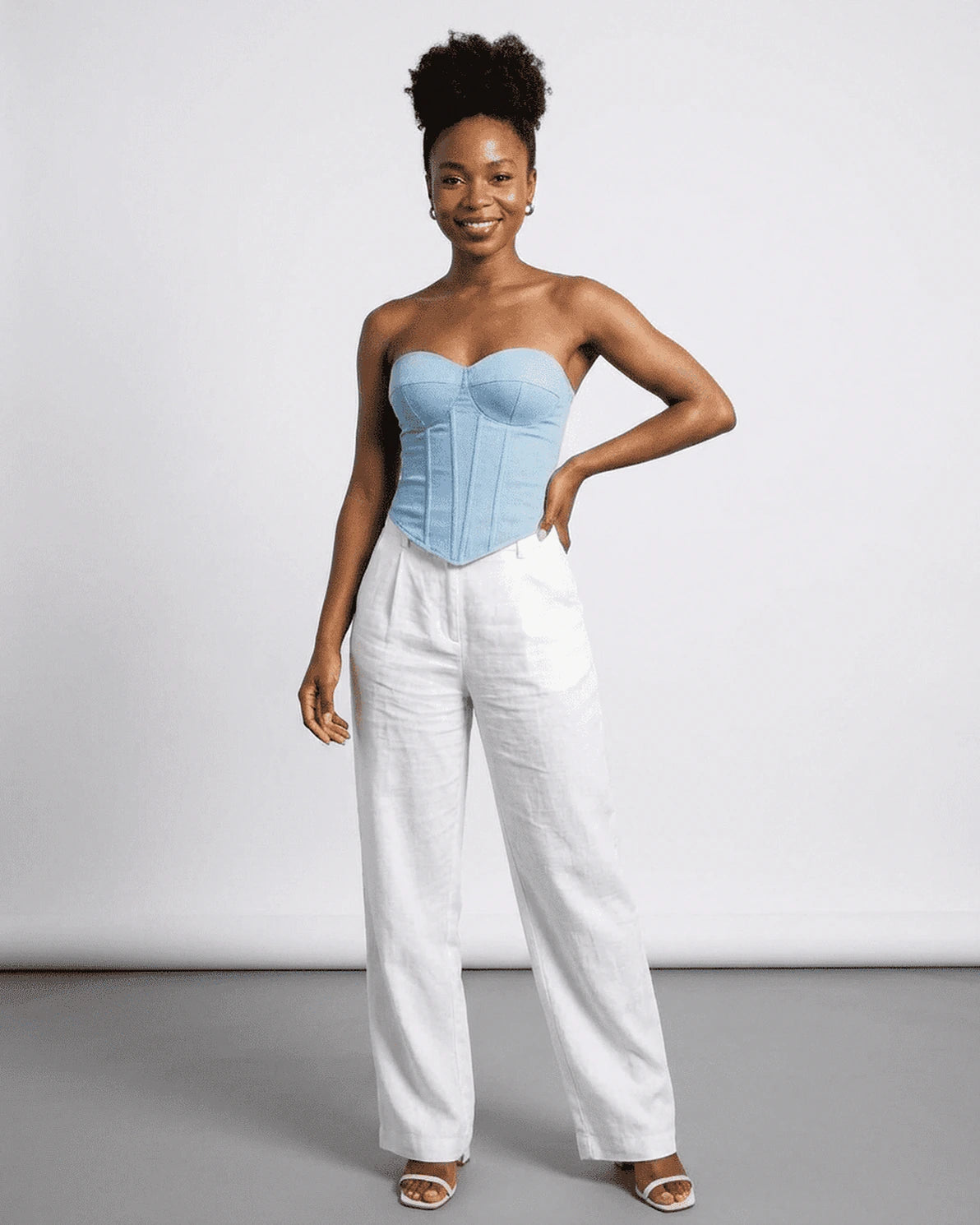 Denali Corset Top – Red Denim Strapless corset top, side view by Slimona