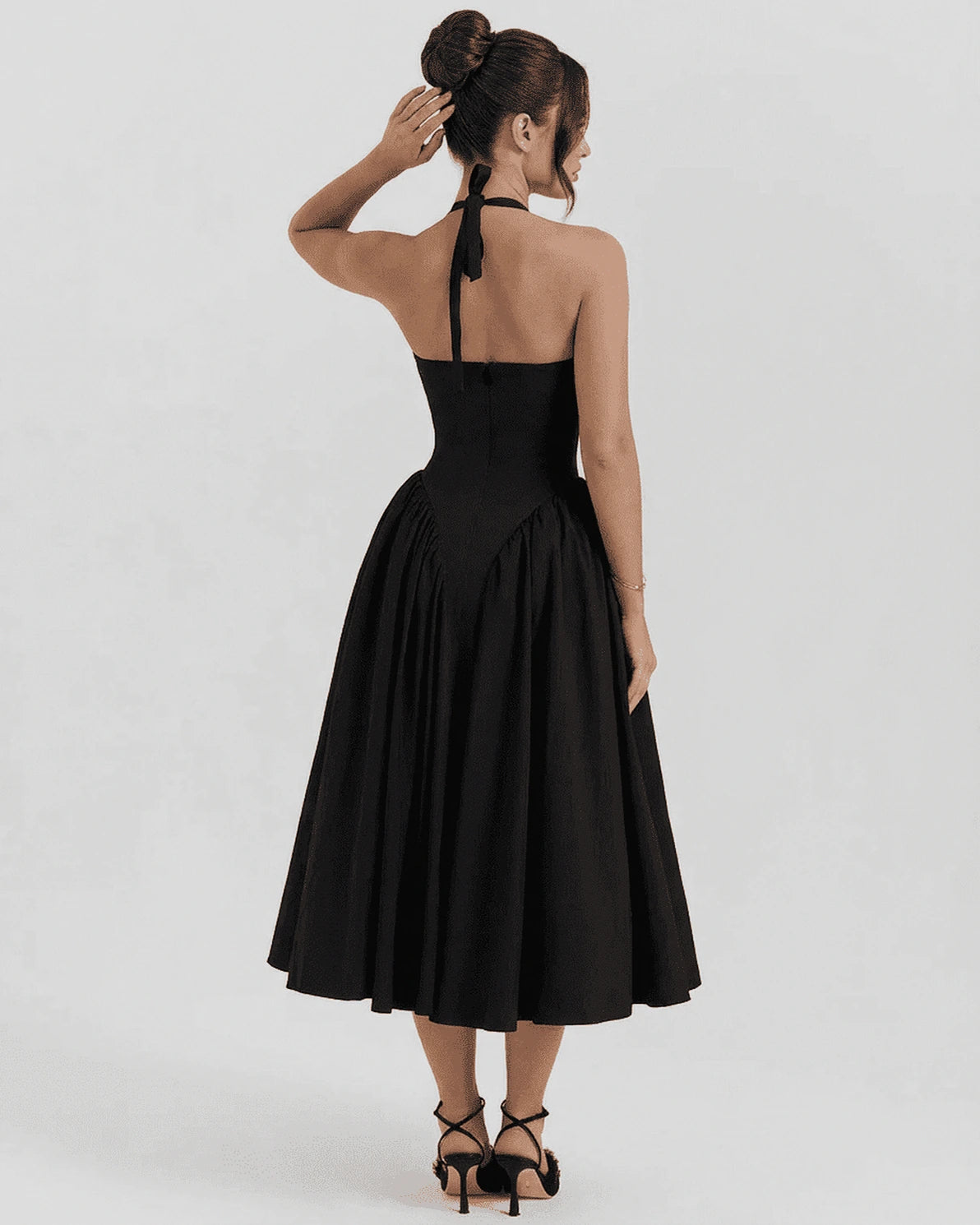 Forsythia Midi Dress – Yellow V Neck midi dress, side view by Slimona