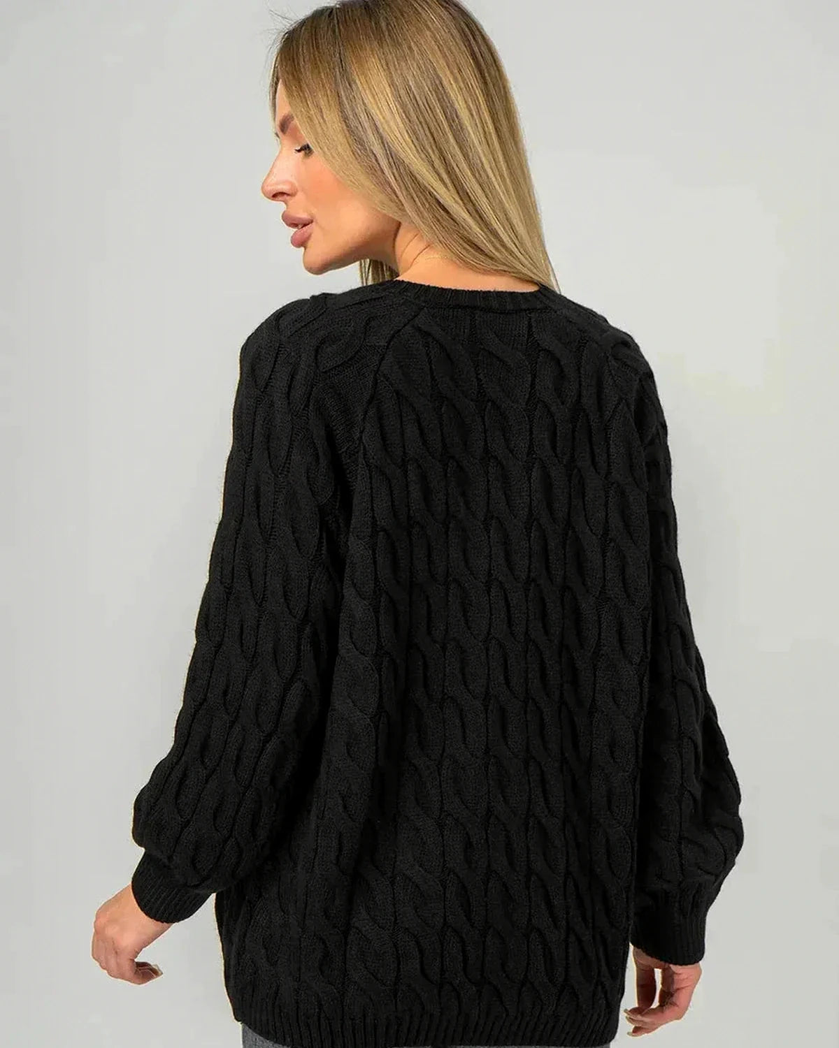 Vega Sweater – Black Cotton sweater, side view by Slimona