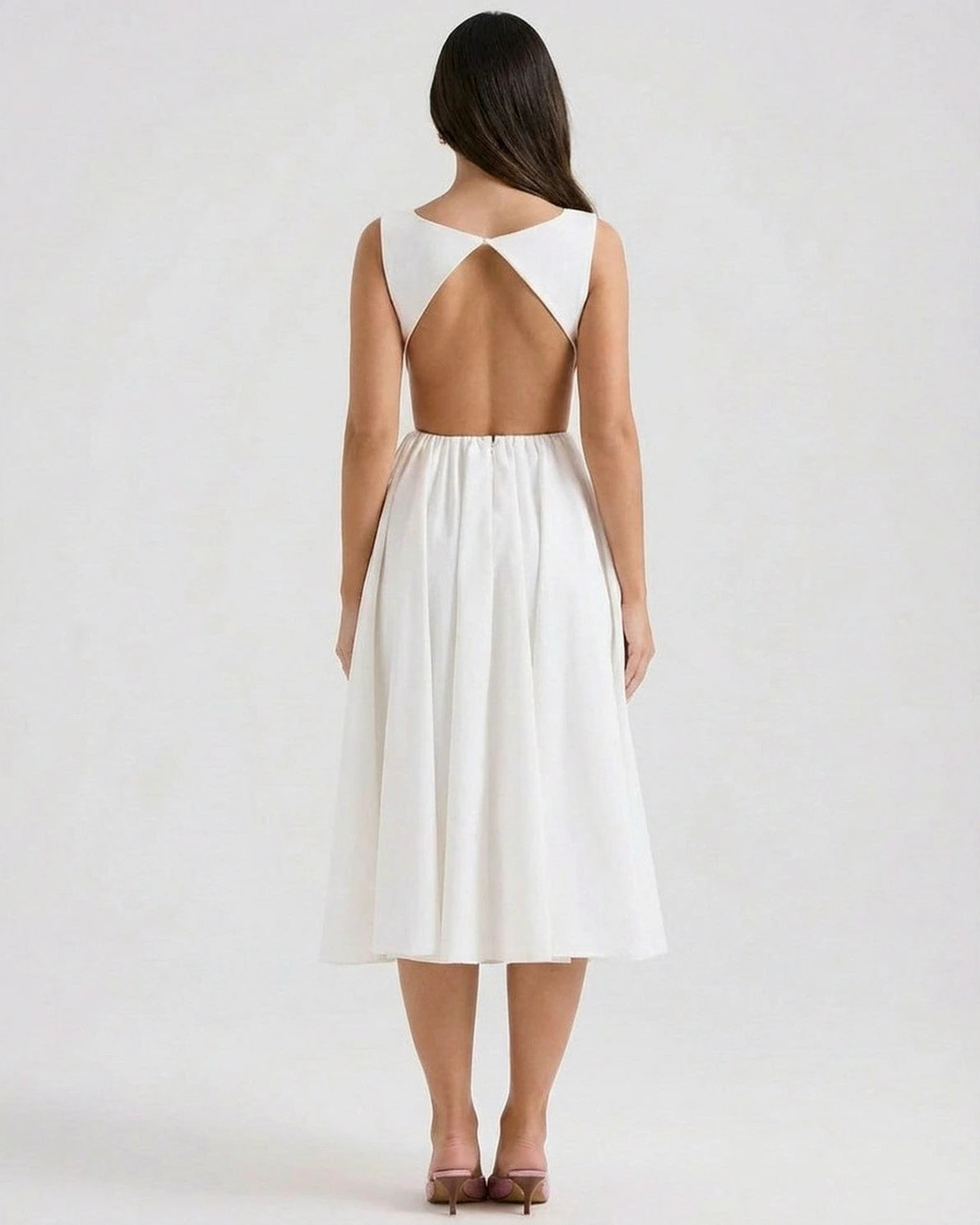 Elysia Midi Dress – Red Crew Neck midi dress, side view by Slimona