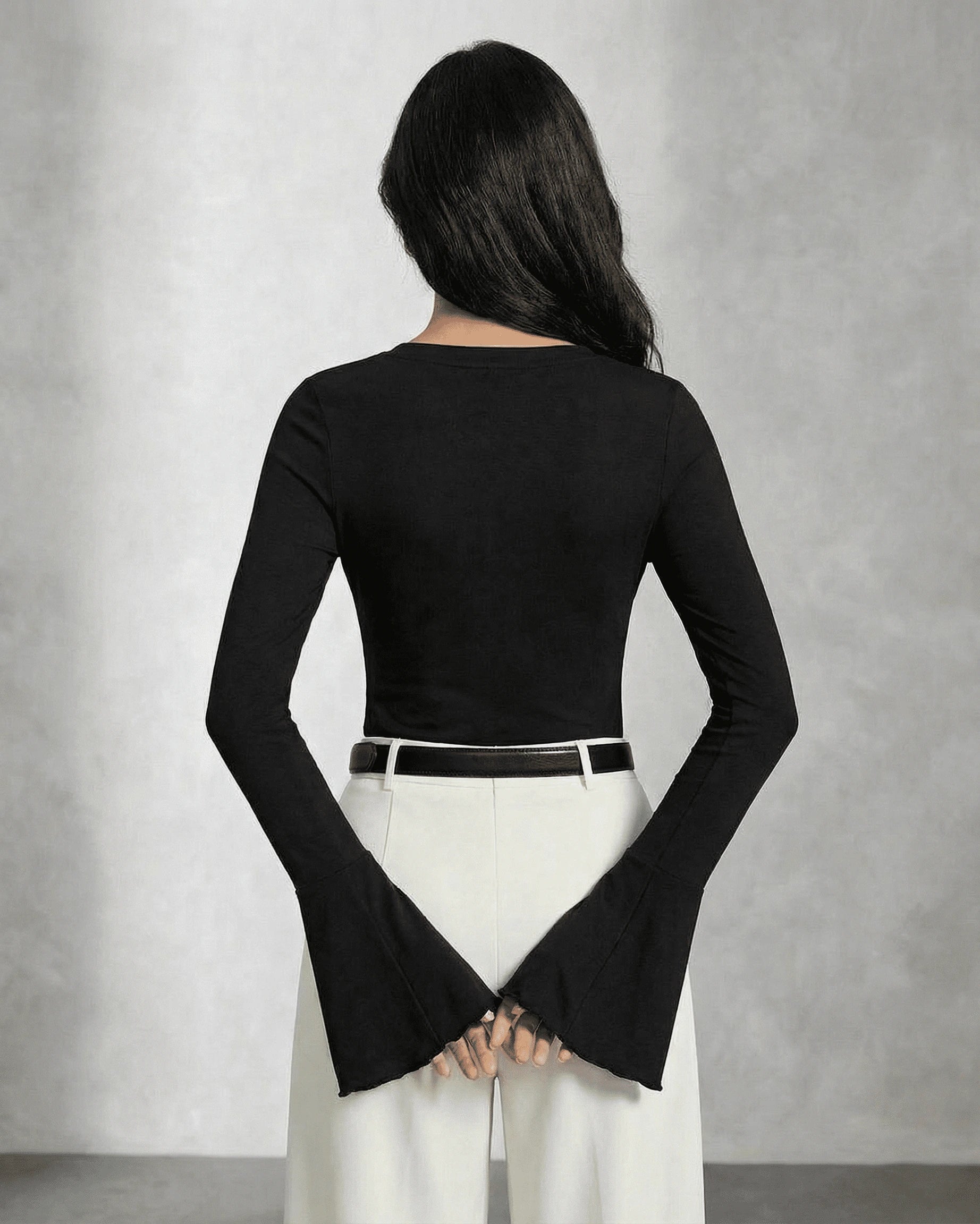 Nova Blouse – Black Round Neck blouse, side view by Slimona