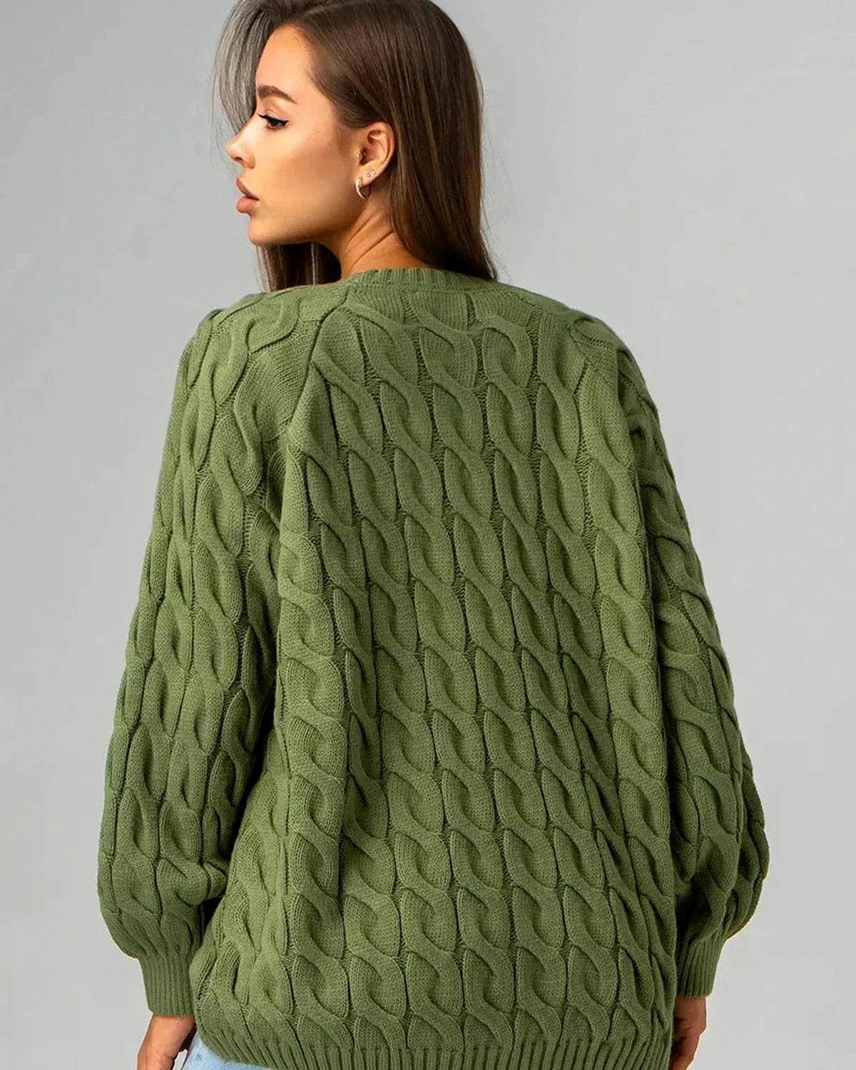 Orion Sweater – Green Cotton sweater, side view by Slimona