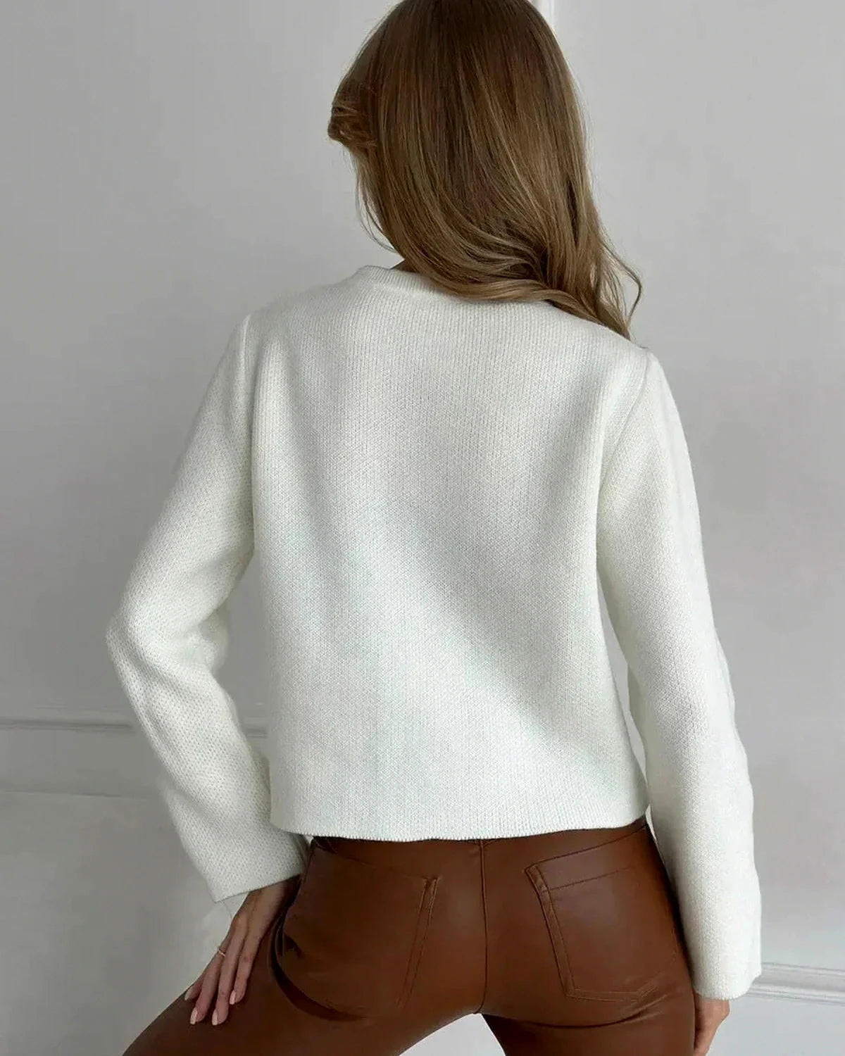 Ivory Cardigan – Ivory Knit cardigan, side view by Slimona