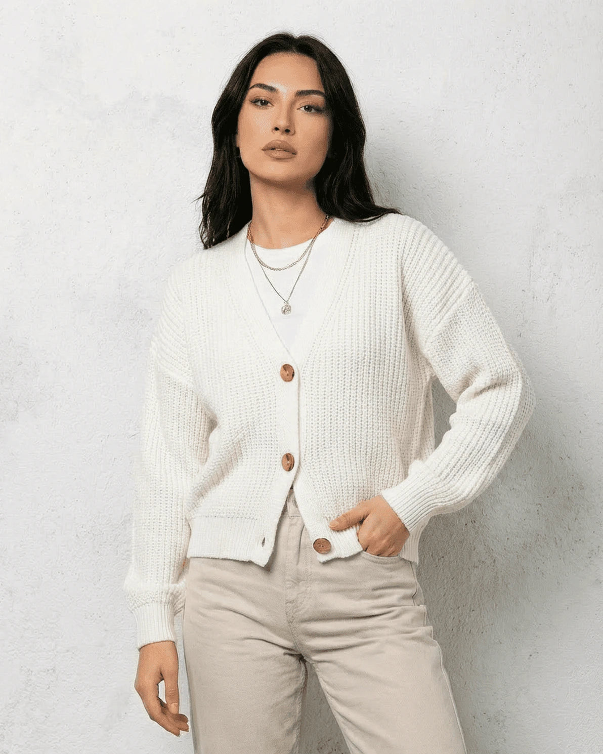Alba Cardigan – White Cotton cardigan, back view by Slimona