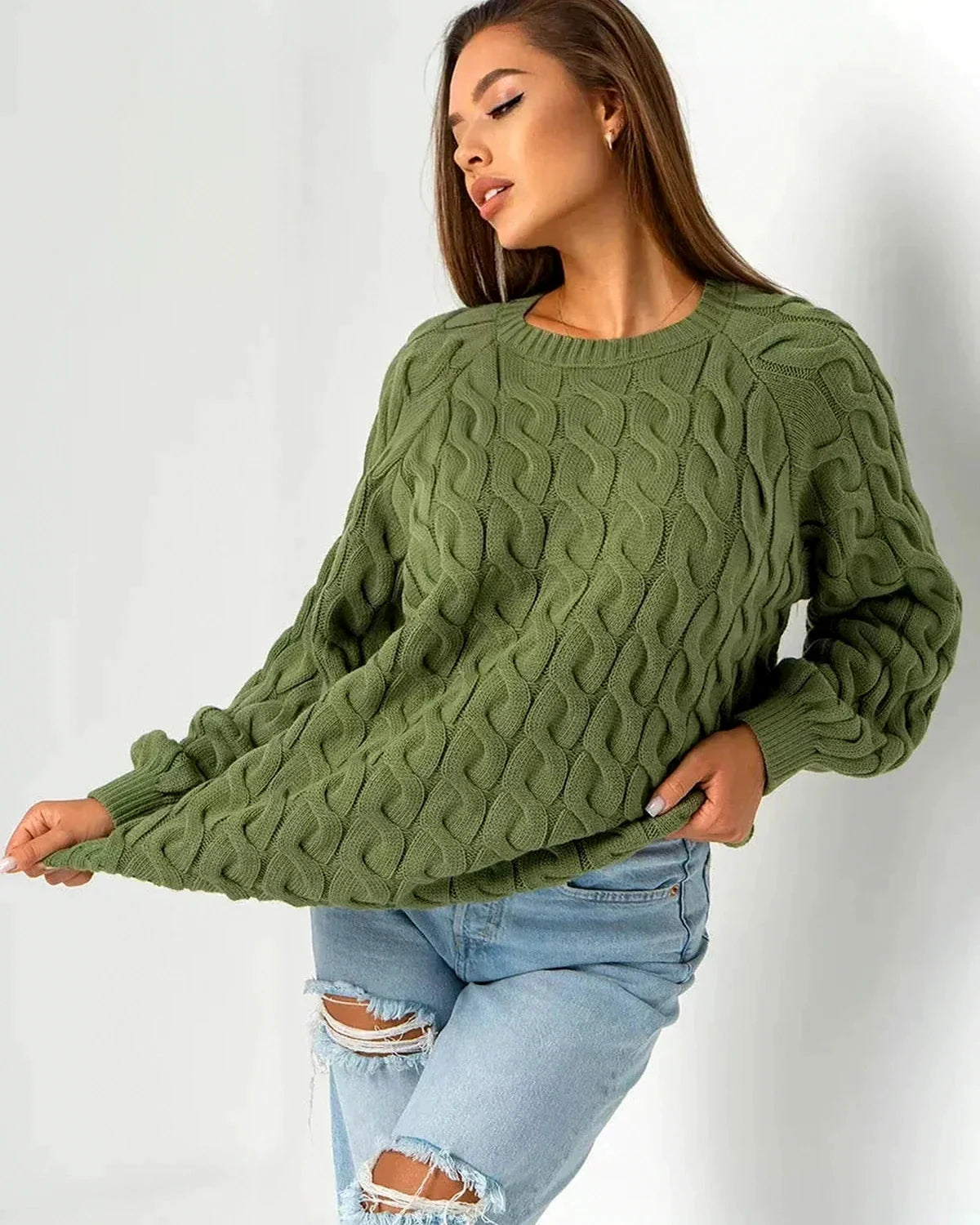 Orion Sweater – Green Cotton sweater, back view by Slimona