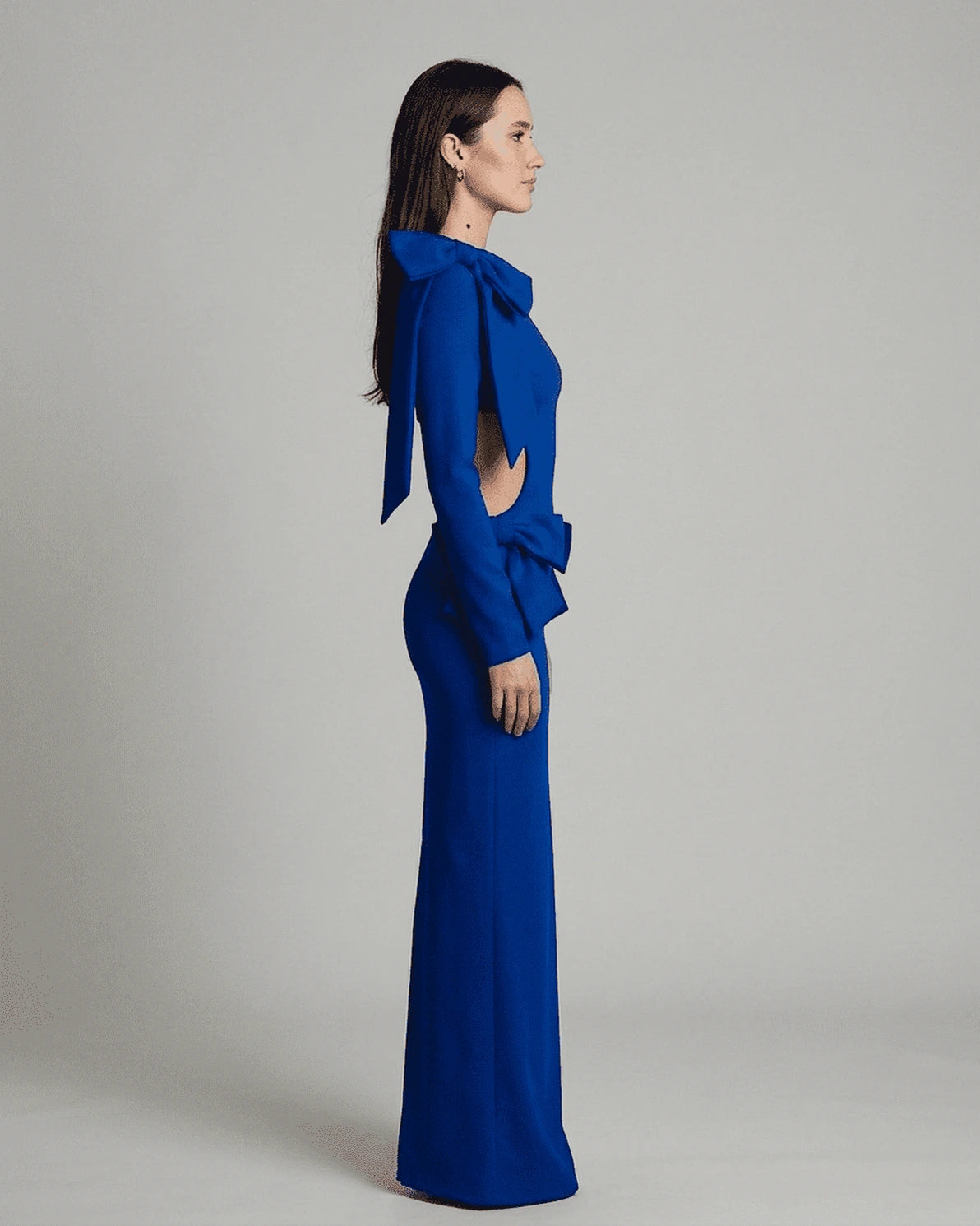 Delphine Maxi Dress – Blue Round Neck maxi dress, back view by Slimona