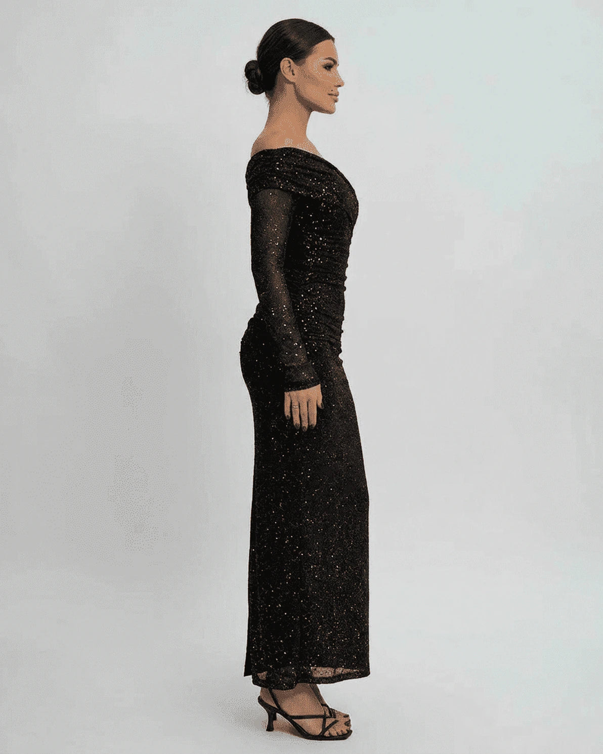 Noir Maxi Dress – Black Sequin maxi dress, back view by Slimona