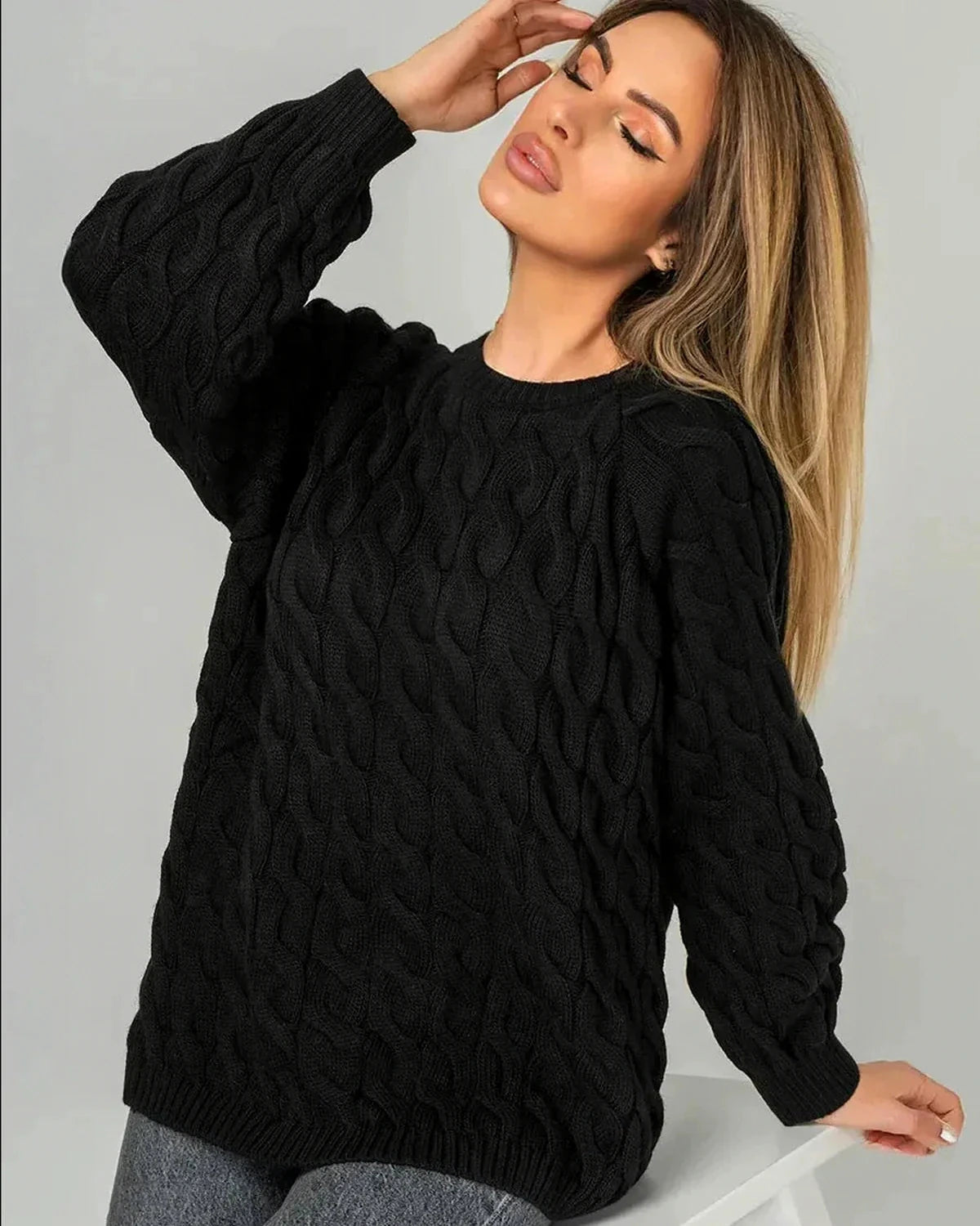 Vega Sweater – Black Cotton sweater, back view by Slimona