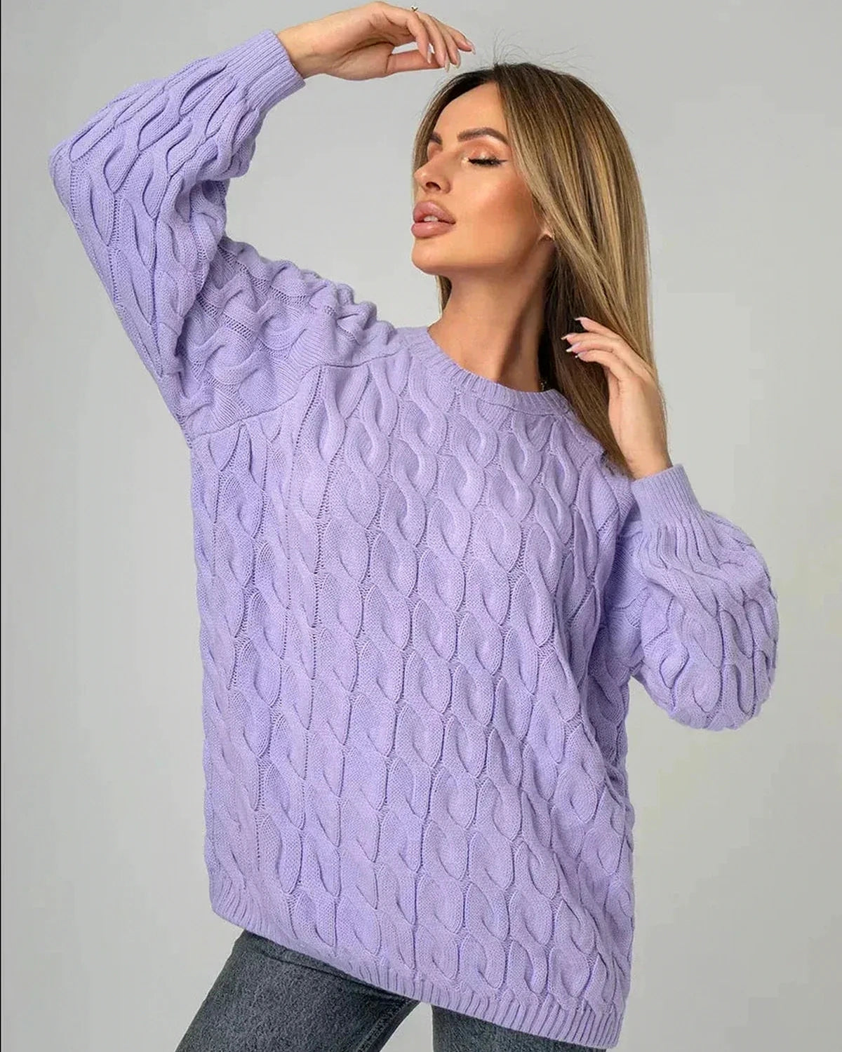 Lyra Sweater – Lavender Cotton sweater, back view by Slimona