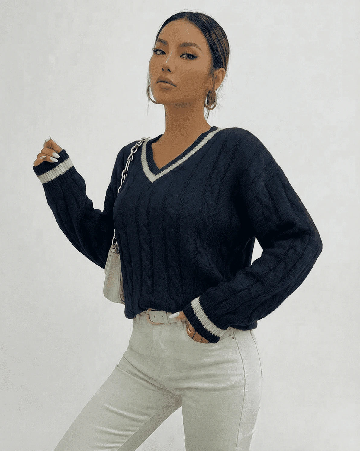 Marina Sweater – Red Cotton sweater, detail view by Slimona