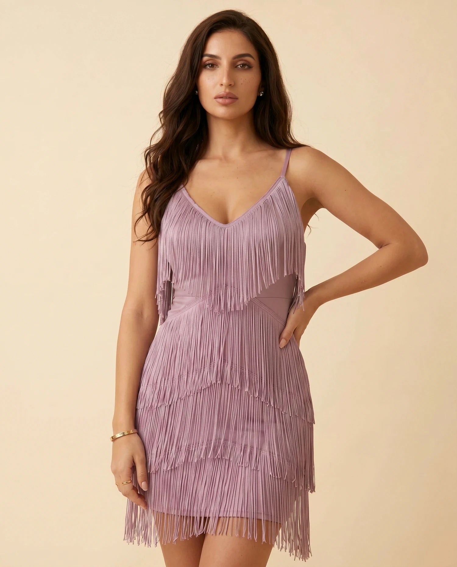 Lavender Mini Dress – Lavender V Neck mini dress, bodice and waist detail by Slimona