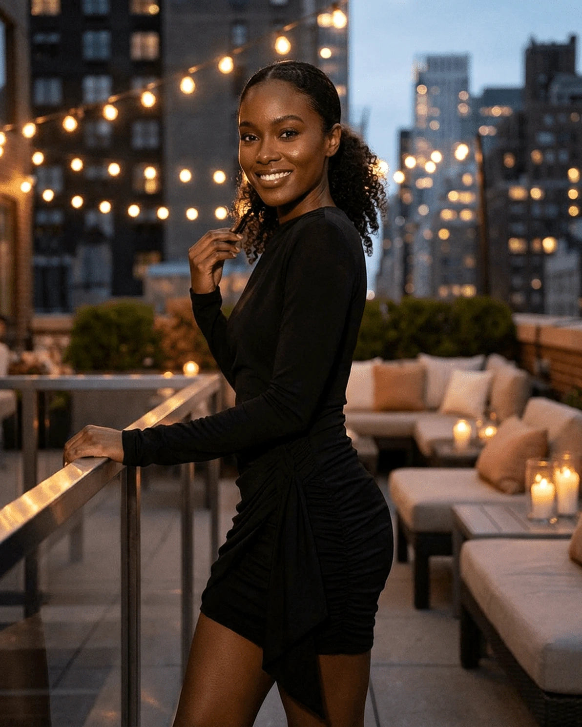 Onyx Mini Dress – Black Round Neck mini dress, styled look by Slimona