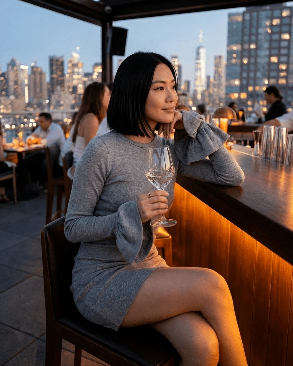 Antwerp Mini Dress – Grey Round Neck mini dress, styled look by Slimona