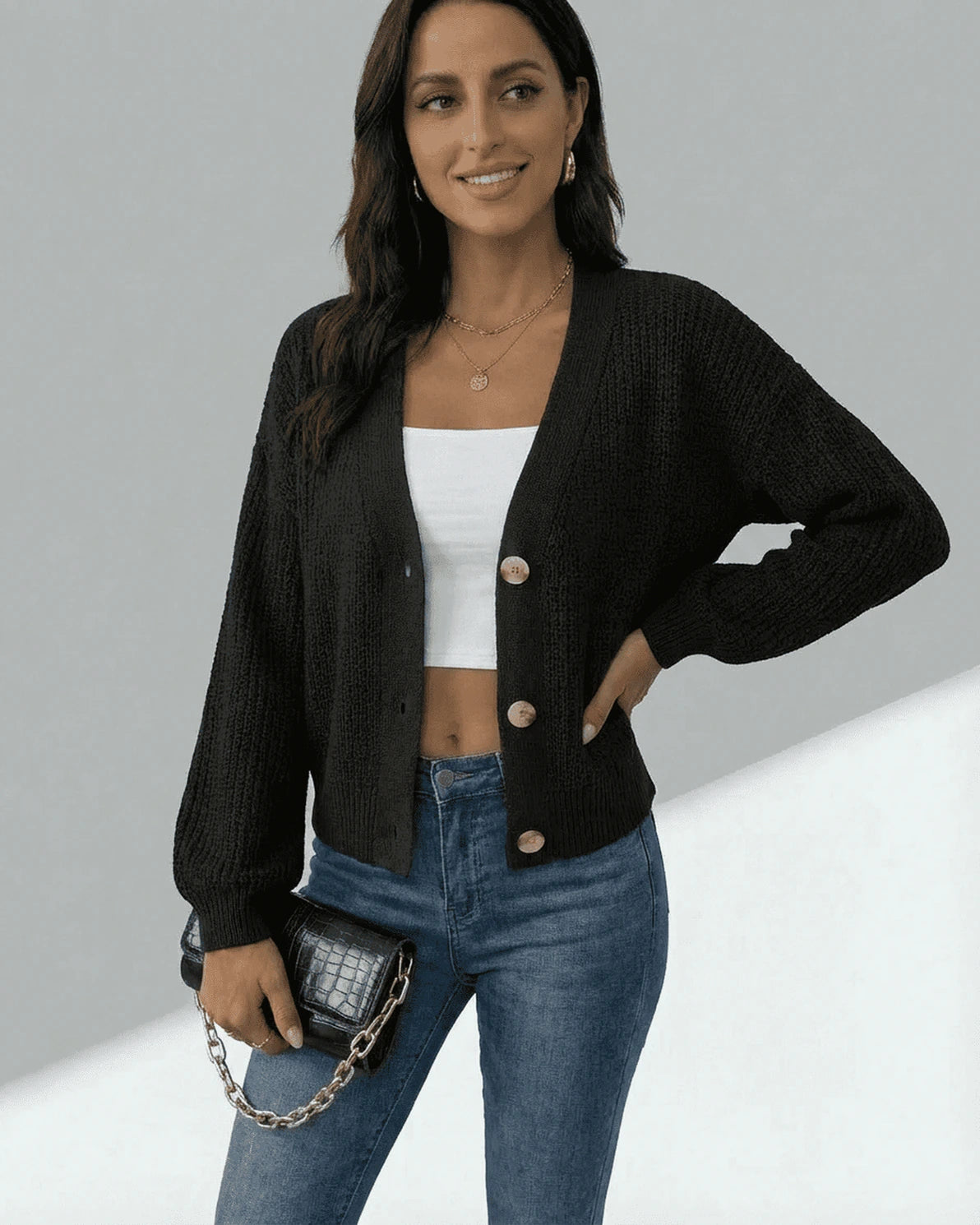 Orion Cardigan – Red Knit cardigan, styled look by Slimona
