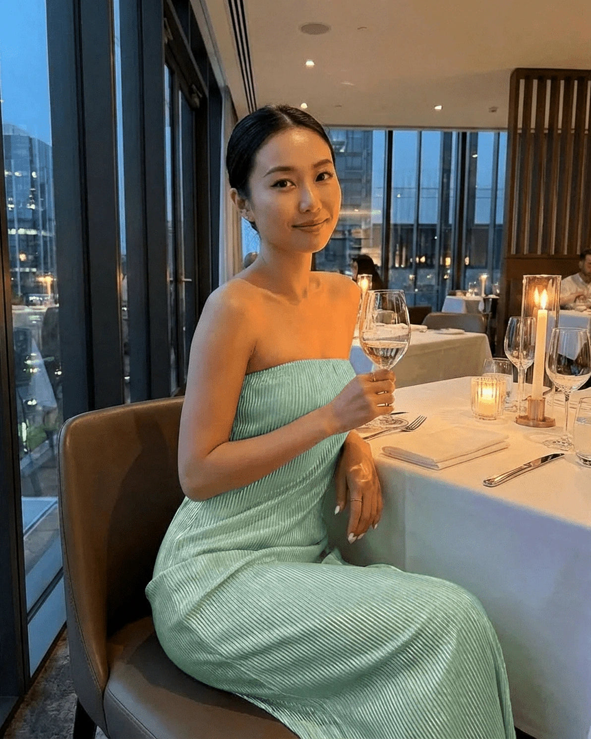 Minté Maxi Dress – Mint Cotton Strapless maxi dress, model wearing by Slimona