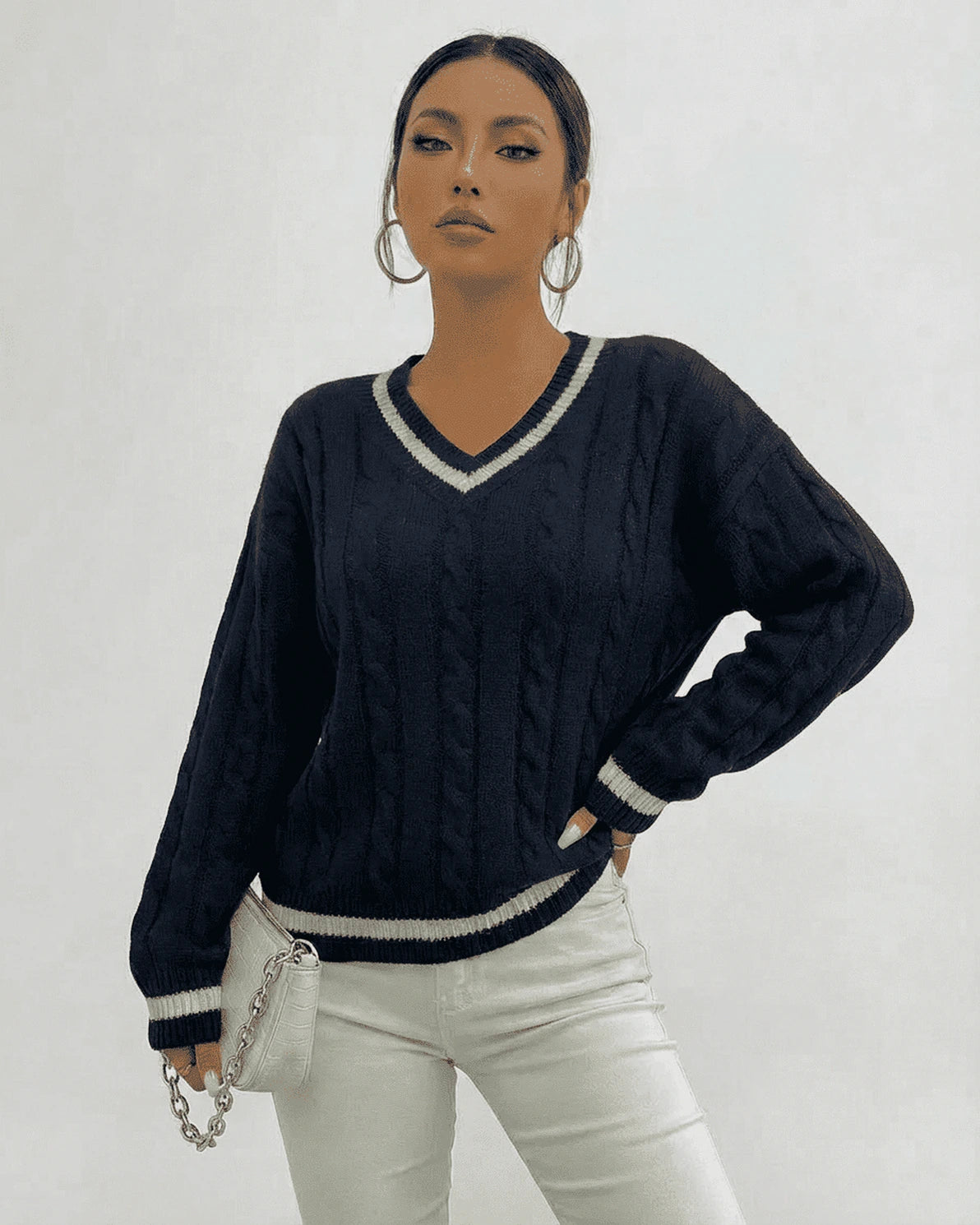 Marina Sweater – Red Cotton sweater, model wearing by Slimona