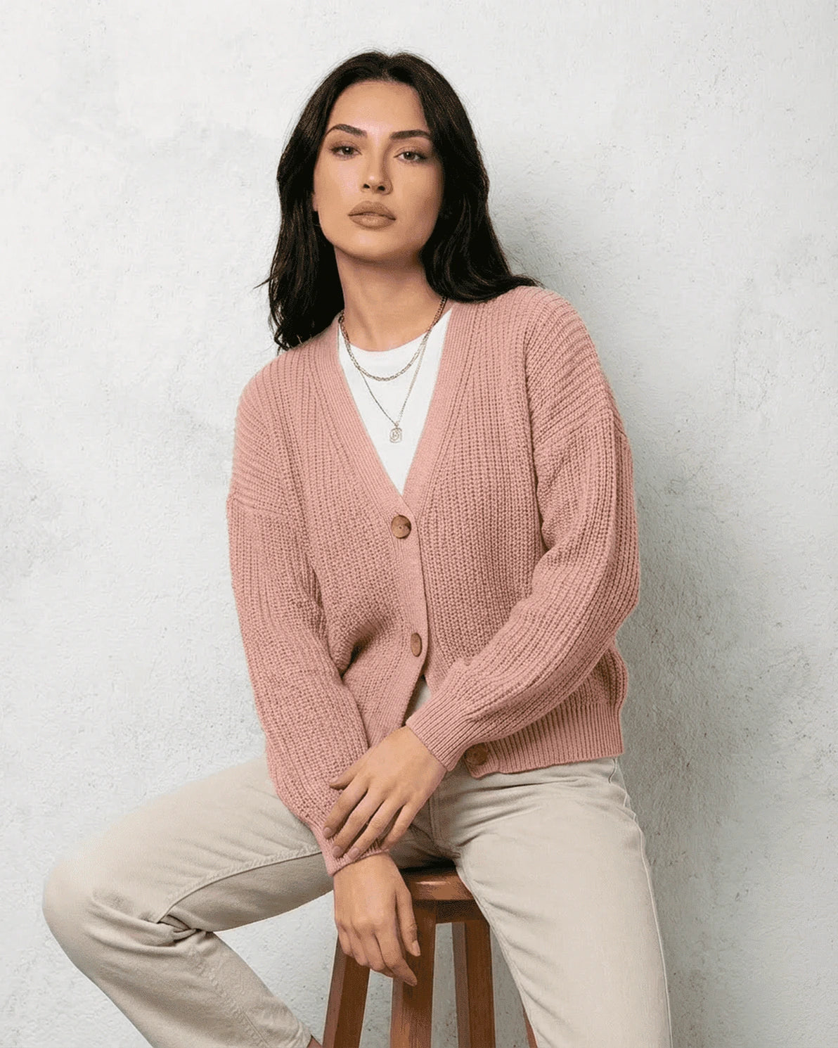 Blush Cardigan – Blush Cotton cardigan, model wearing by Slimona
