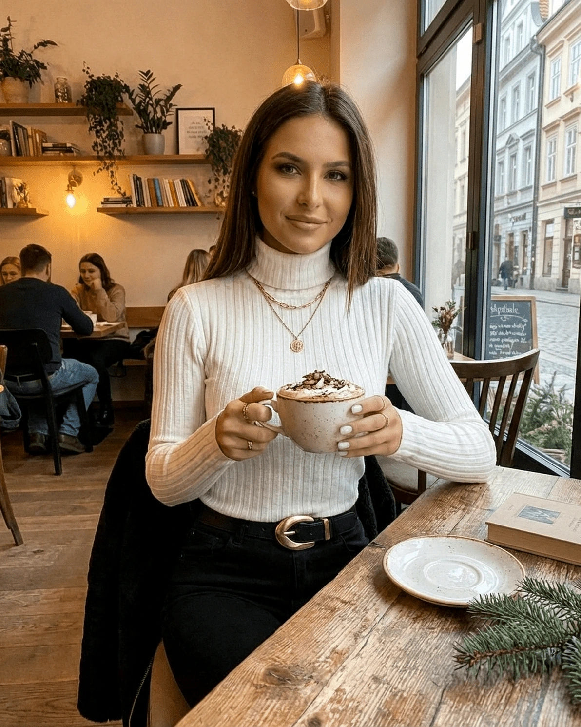 Mila Sweater – Ribbed sweater, model wearing by Slimona
