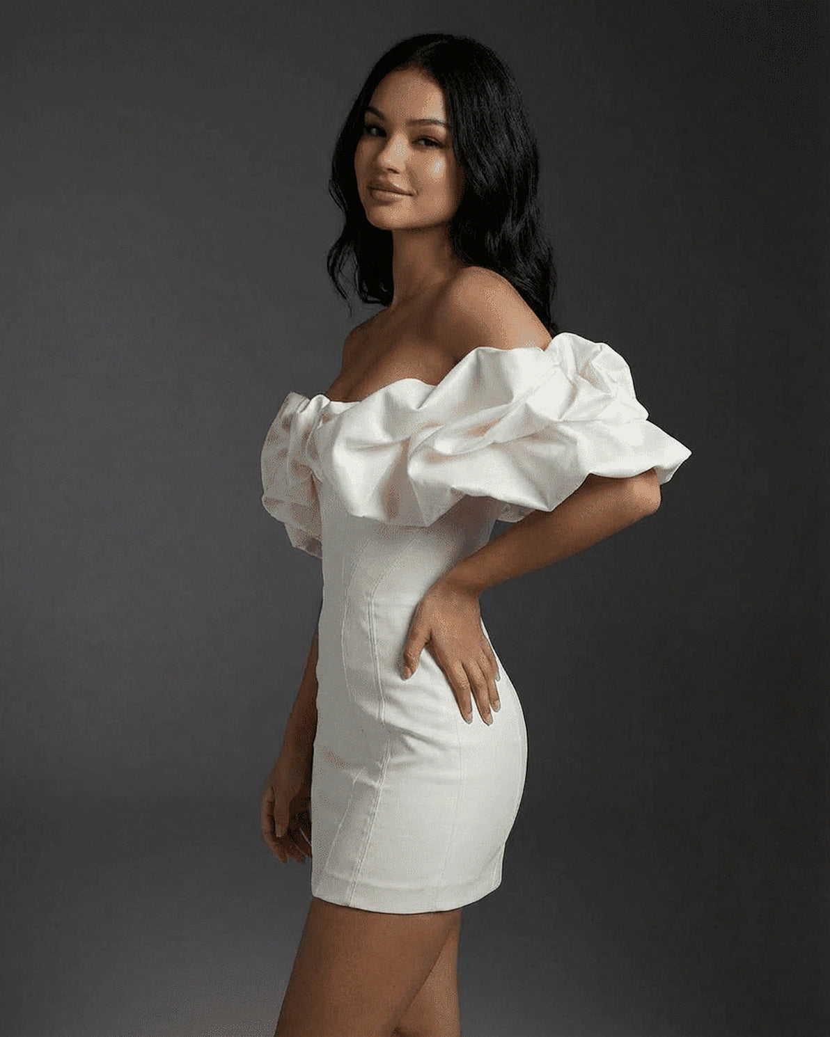 Xiomara Mini Dress – Red Round Neck mini dress, model wearing by Slimona