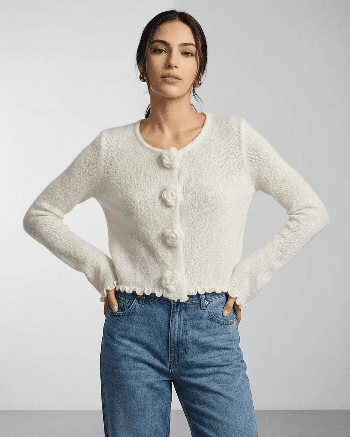 Provenza Cardigan – Red Cotton cardigan, model wearing by Slimona