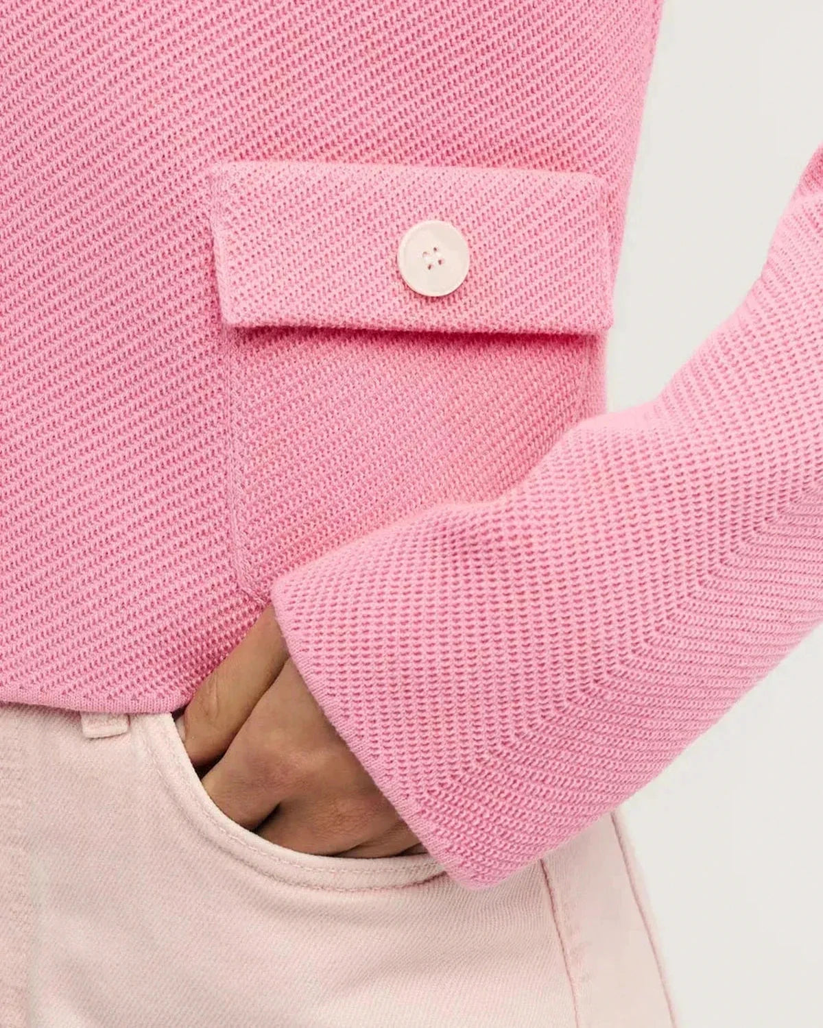 Serena Jacket – Pink Cotton jacket, close-up detail by Slimona
