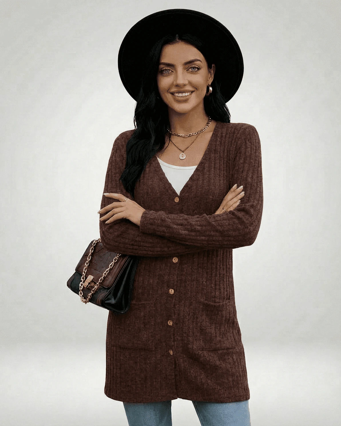 Cairo Cardigan – Brown Cotton cardigan, close-up detail by Slimona