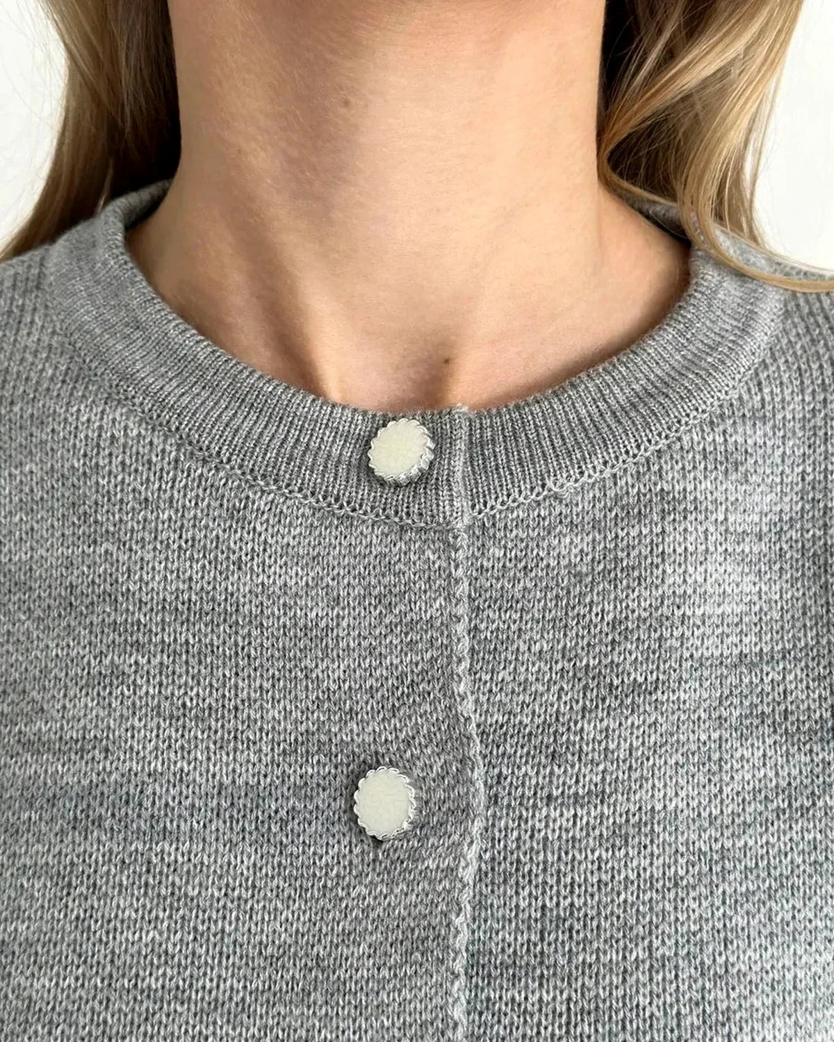 Mist Cardigan – Misty Grey Knit cardigan, close-up detail by Slimona