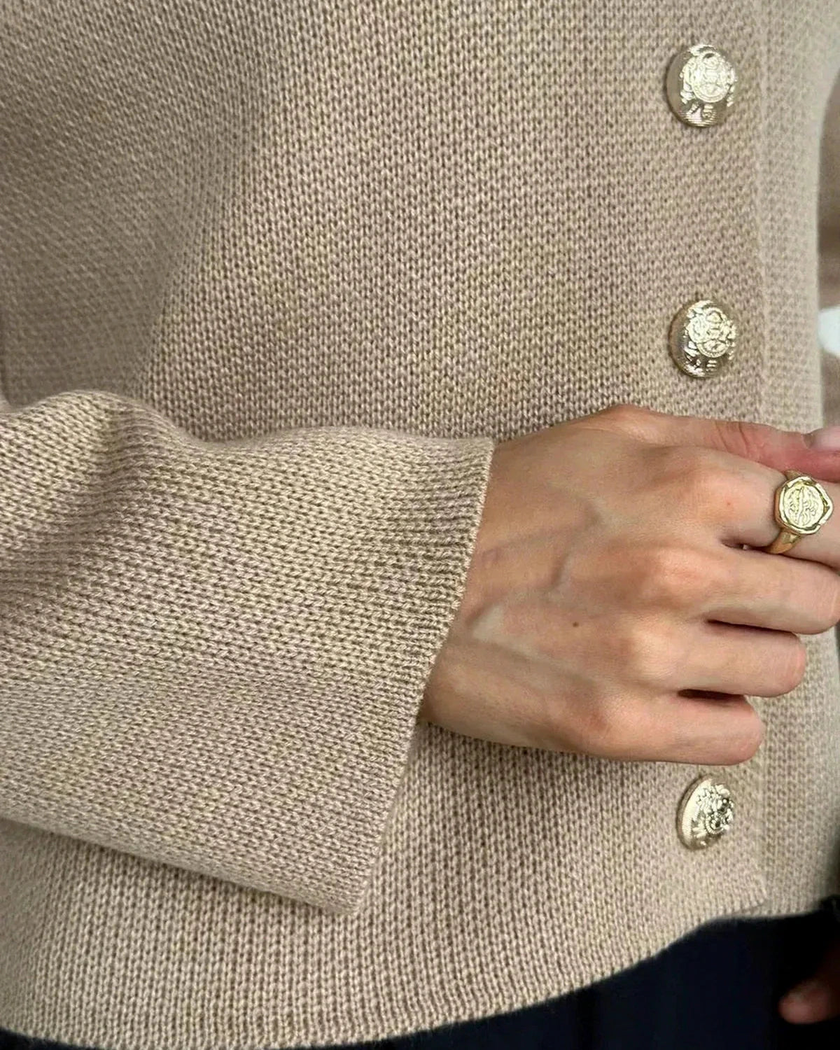 Sable Cardigan – Beige Knit cardigan, alternate angle by Slimona