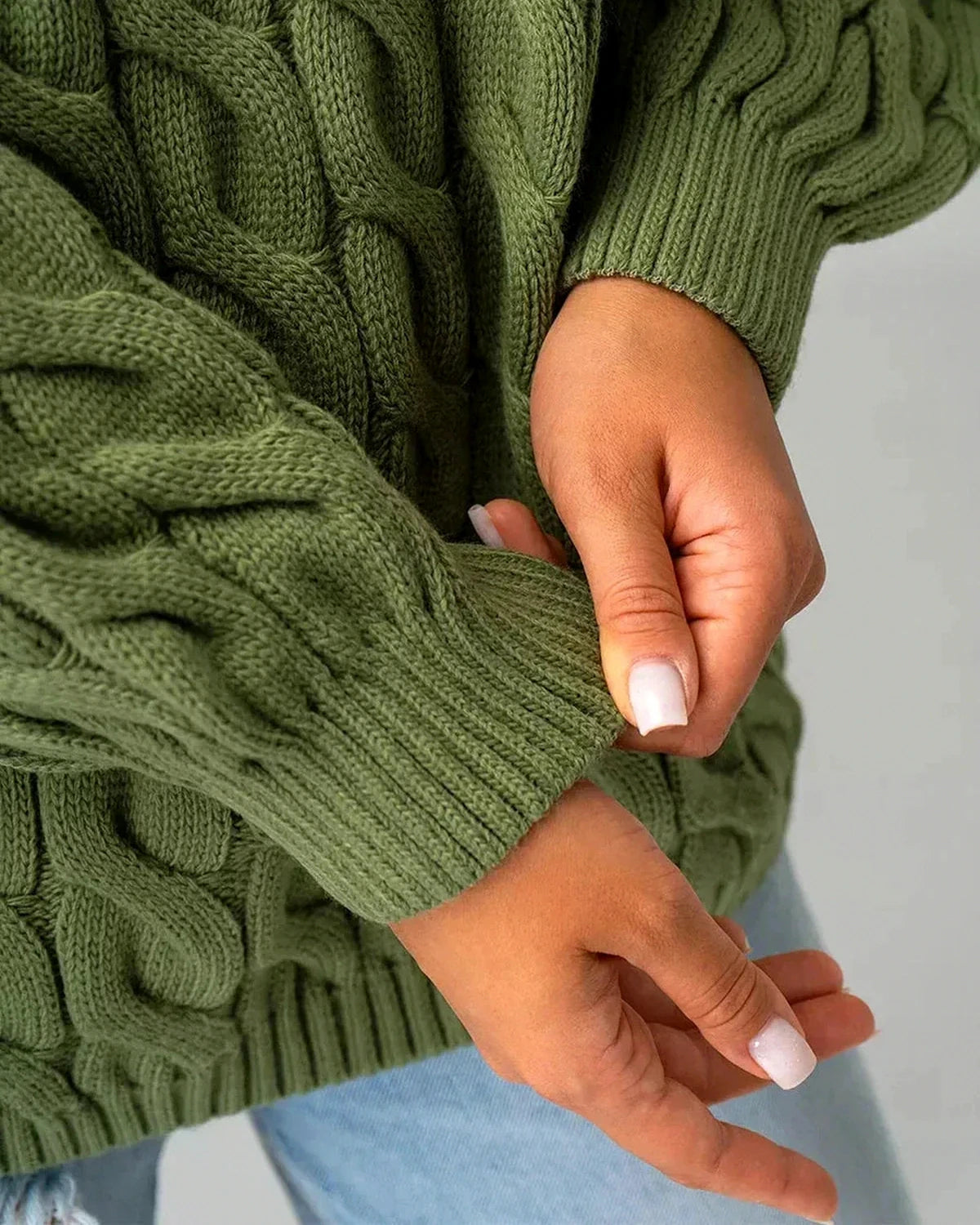 Orion Sweater – Green Cotton sweater, alternate angle by Slimona