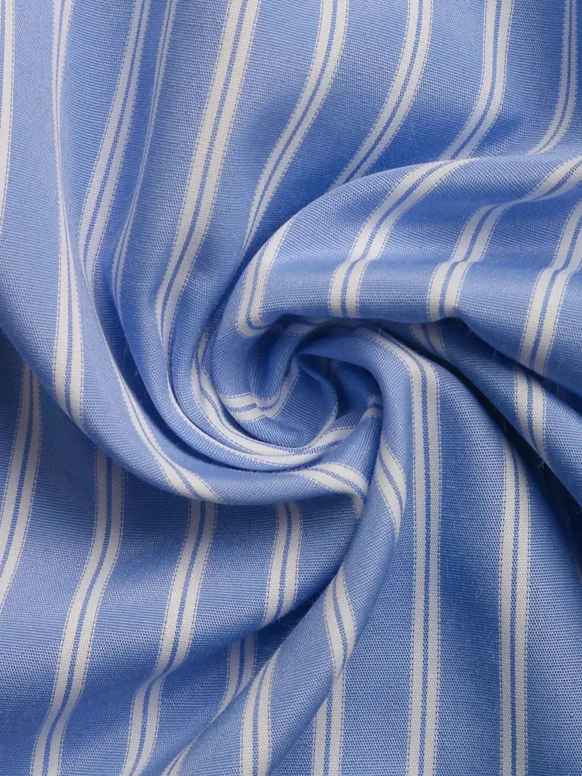 Lightweight blue and white striped fabric, perfect for summer dresses or stylish tailored apparel.
