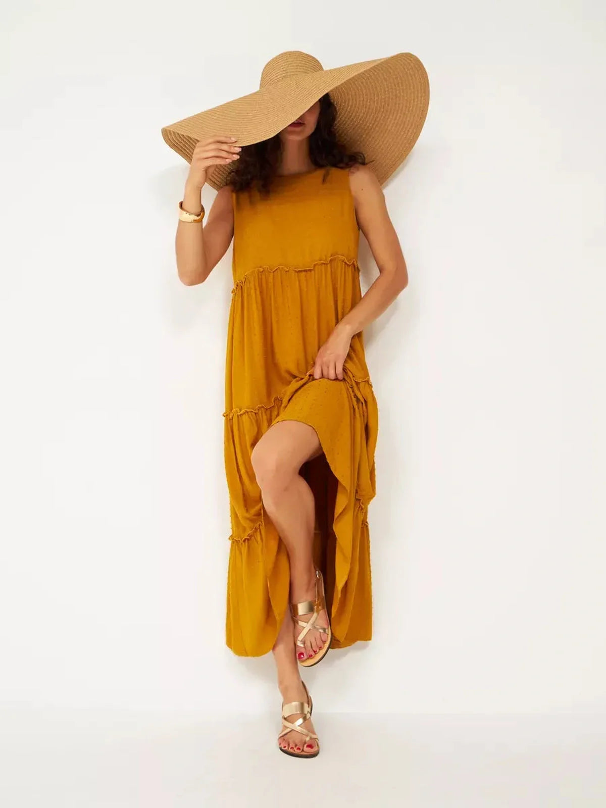 Golden Solstice Midi Dress