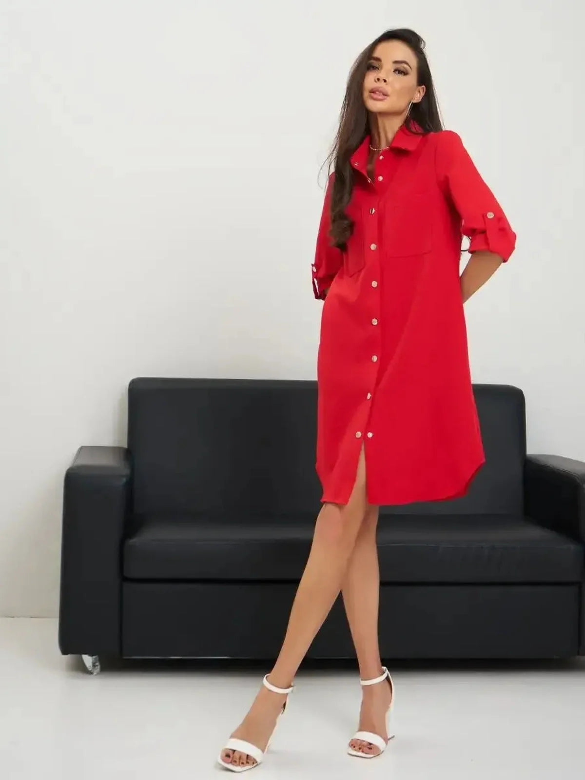 Scarlet Belted Mini dress on model, showcasing a confident and flattering silhouette, perfect for summer or formal occasions.