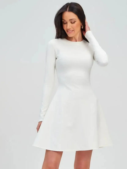 Ivory Sculpt Dress featuring a minimalist A-line silhouette, perfect for weddings, graduations, and formal events.