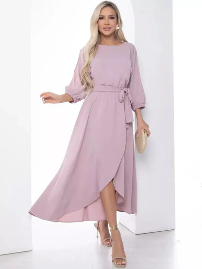 Elegant Blush Aura Midi Dress with shoulder cut-outs, perfect for weddings, proms, and formal events.