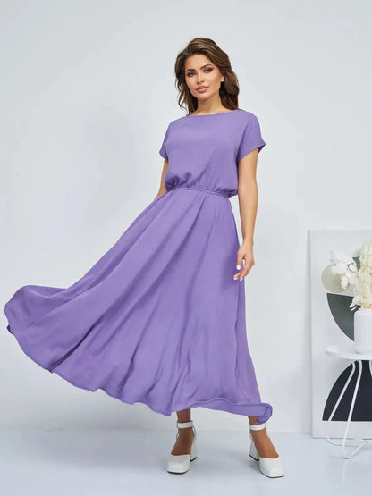 Elegant Lavender Breeze Maxi Dress in flowing silhouette, perfect for summer events and weddings.