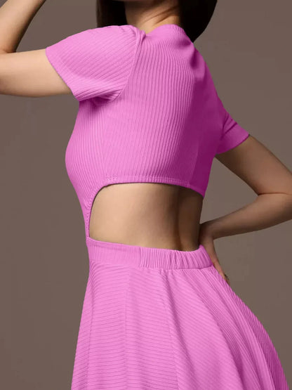 Pink cutout charm mini dress featuring a fitted bodice and flared skirt, ideal for summer or special occasions.