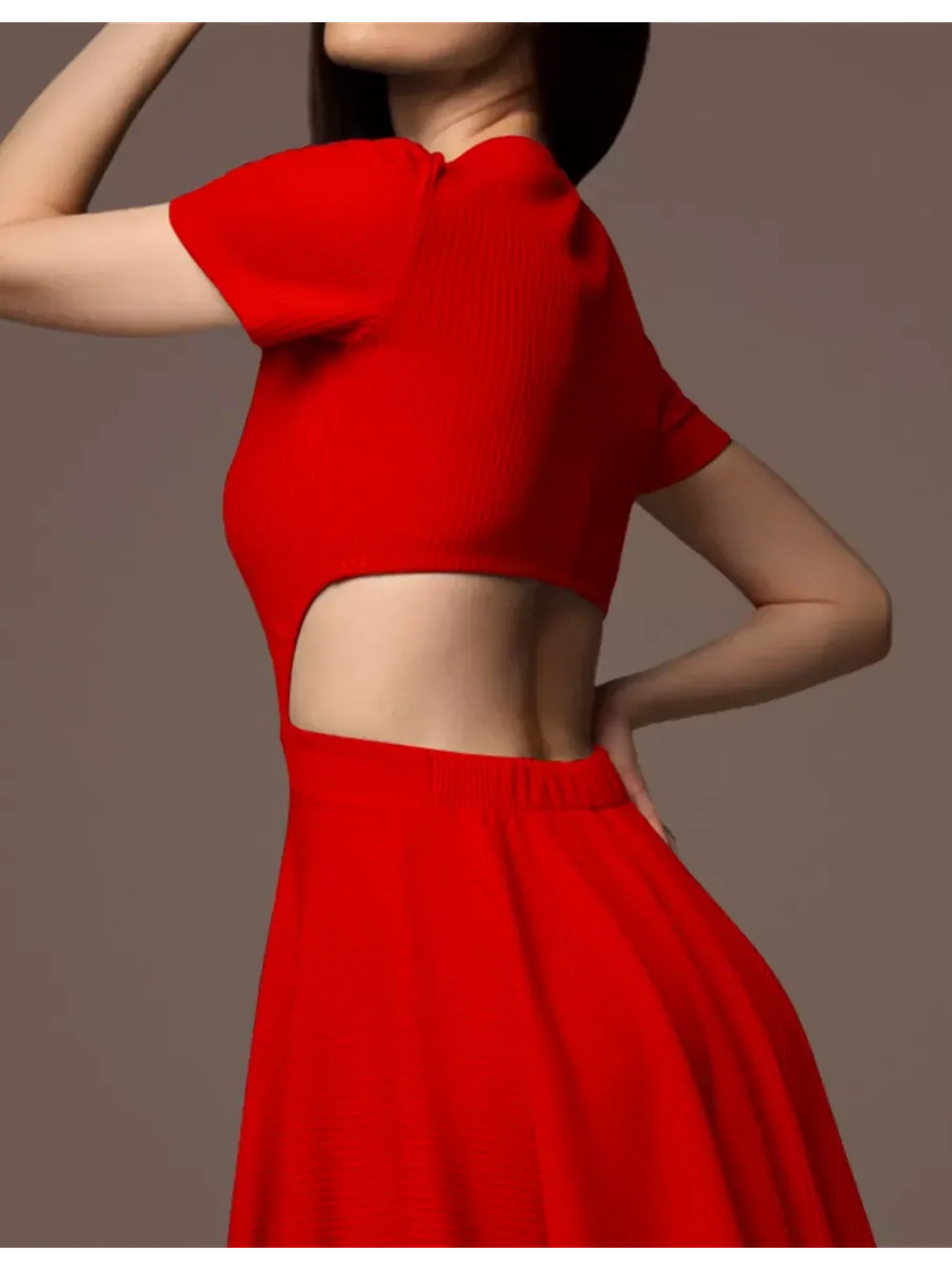 Flare Cutout Mini red dress showcasing a trendy cutout design, perfect for summer and special occasions.