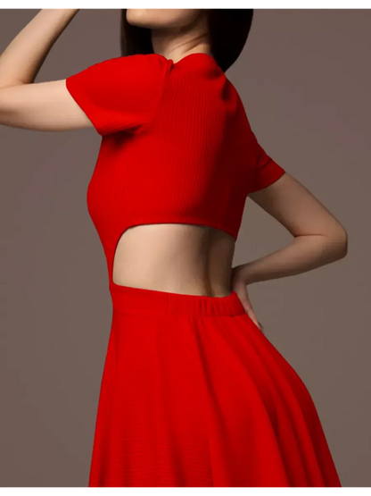 Flare Cutout Mini red dress showcasing a trendy cutout design, perfect for summer and special occasions.