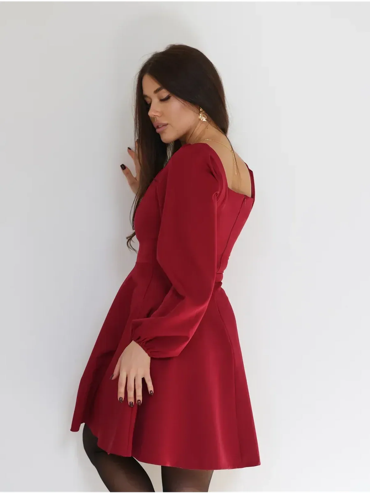 Elegant Ruby Flare red mini dress featuring a sweetheart neckline and flared skirt, perfect for wedding guest or prom.