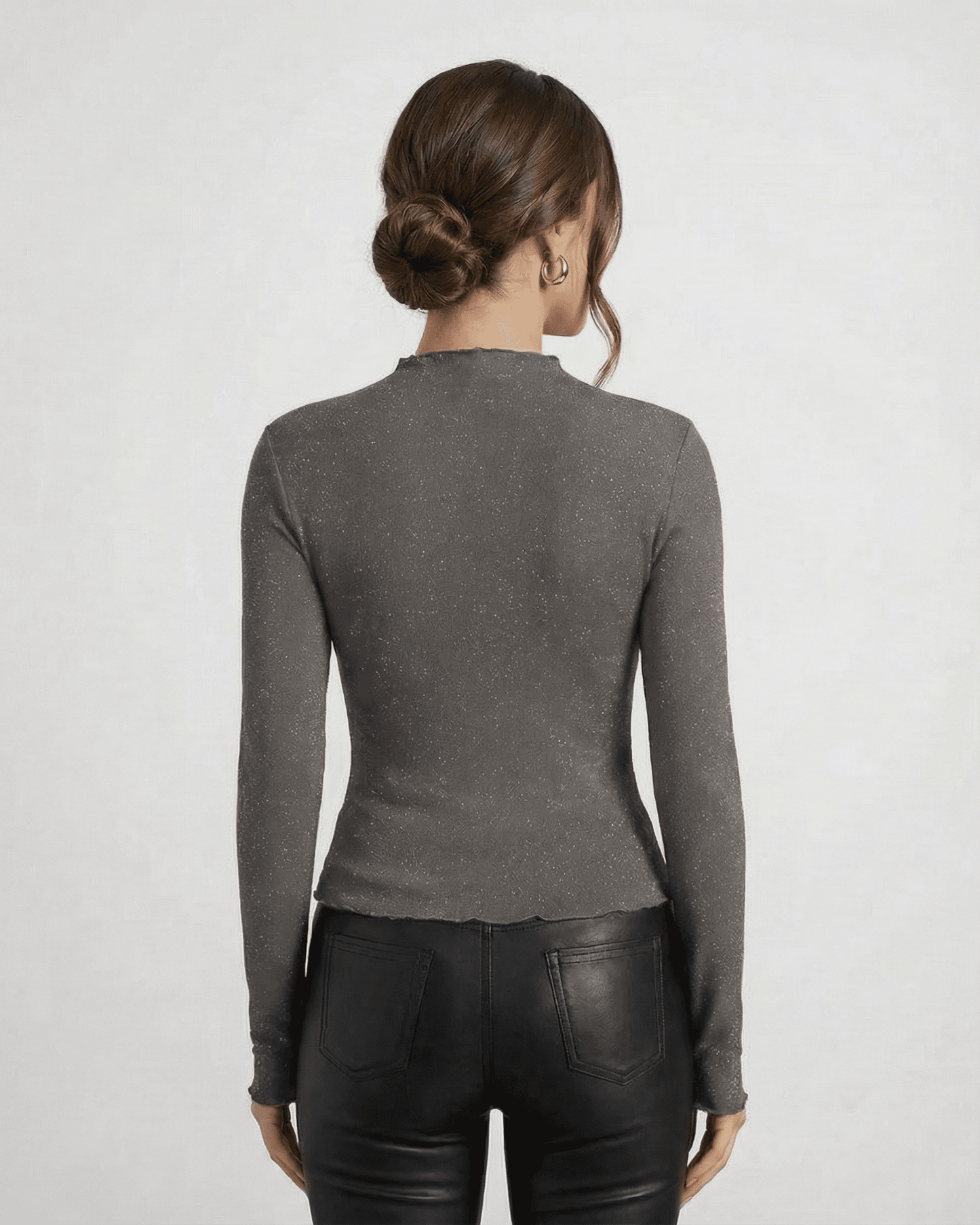 Graphite Blouse from Slimona, showcasing a stylish back view with long sleeves and subtle shimmer details.