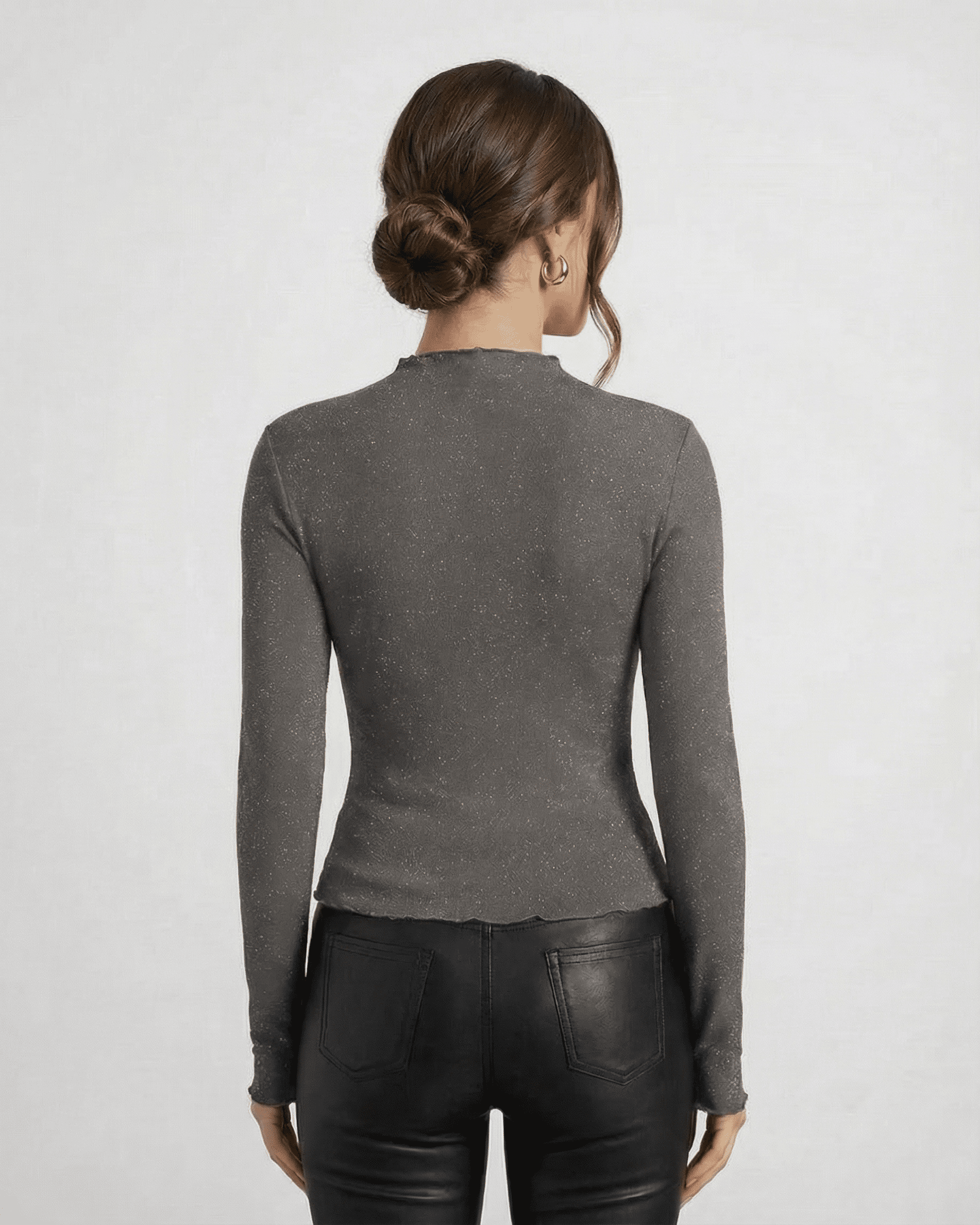 Graphite Blouse from Slimona, showcasing a stylish back view with long sleeves and subtle shimmer details.