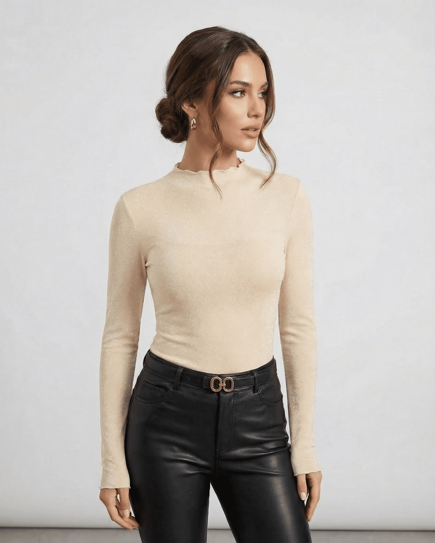 Alba Blouse by Slimona, long sleeve sequin blouse with round neck and modern slim fit.